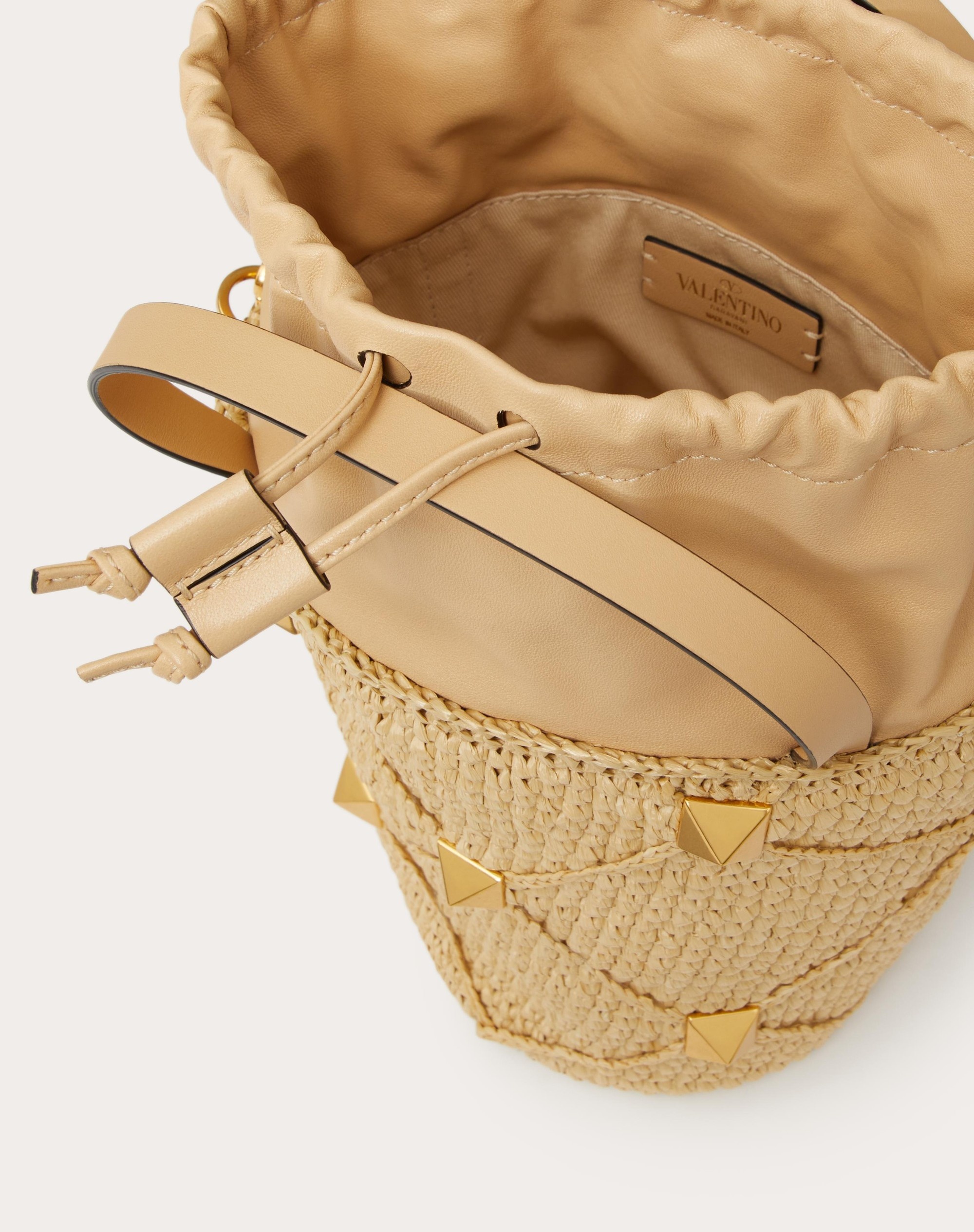 ROMAN STUD RAFFIA BUCKET BAG - 7