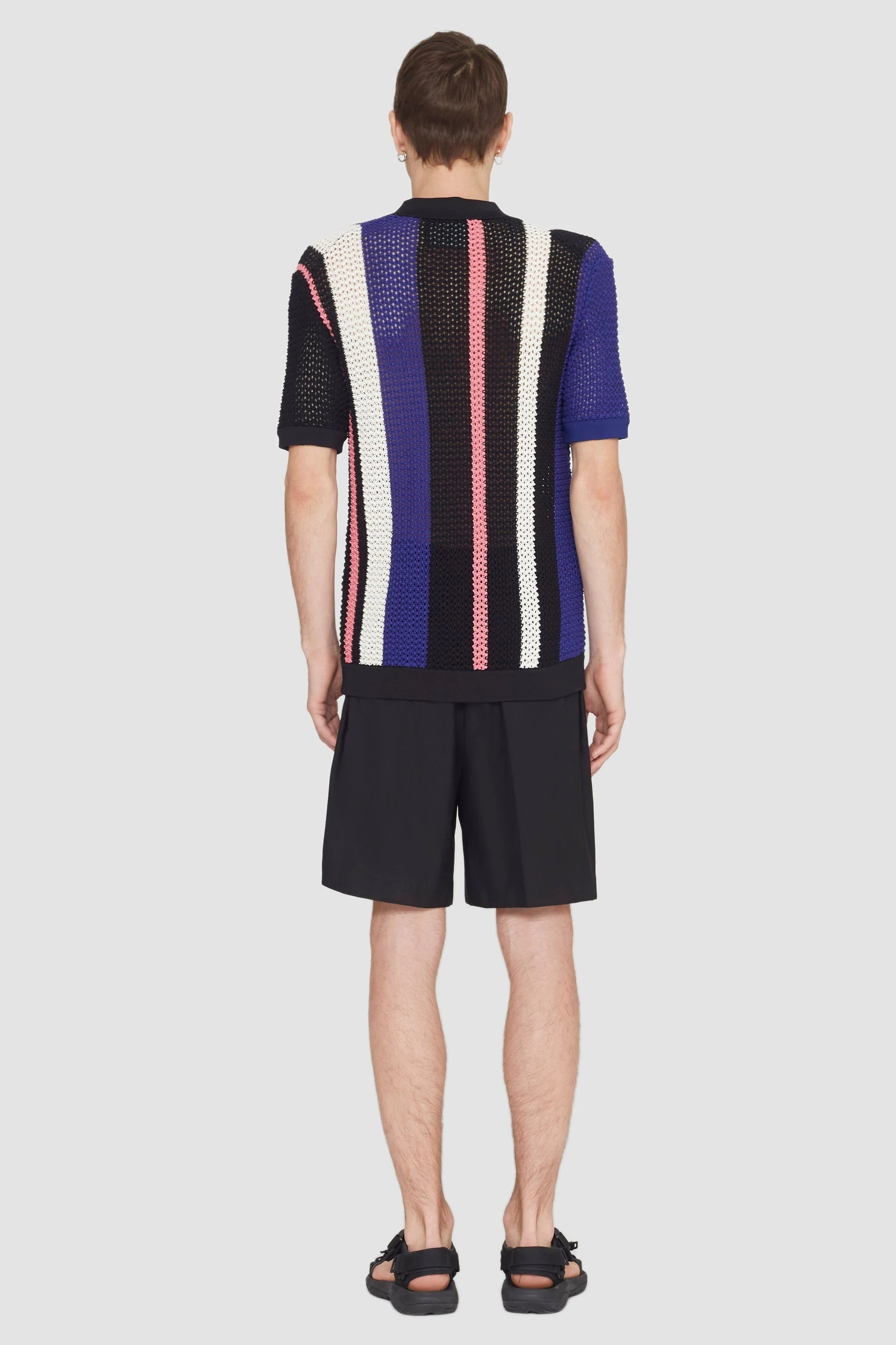Short Sleeve Stripe Pointelle Polo Shirt - 4