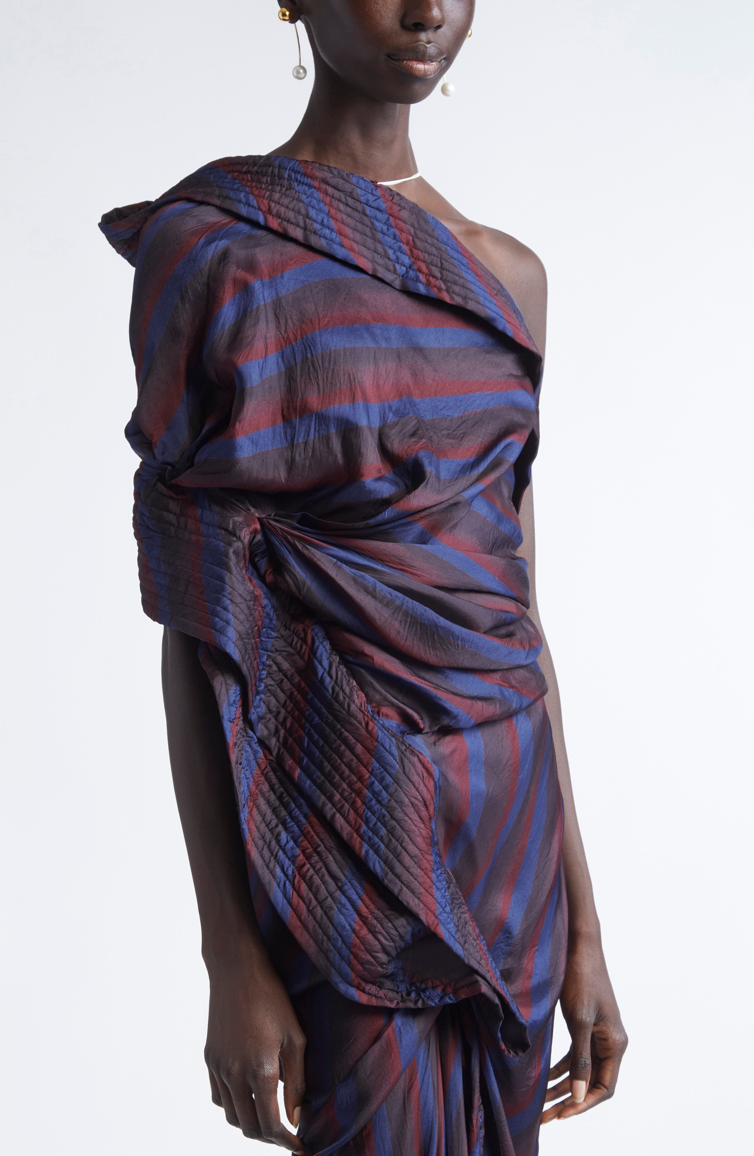 Dries Van Noten Dolla Stripe One-Shoulder in Navy at Nordstrom - 4