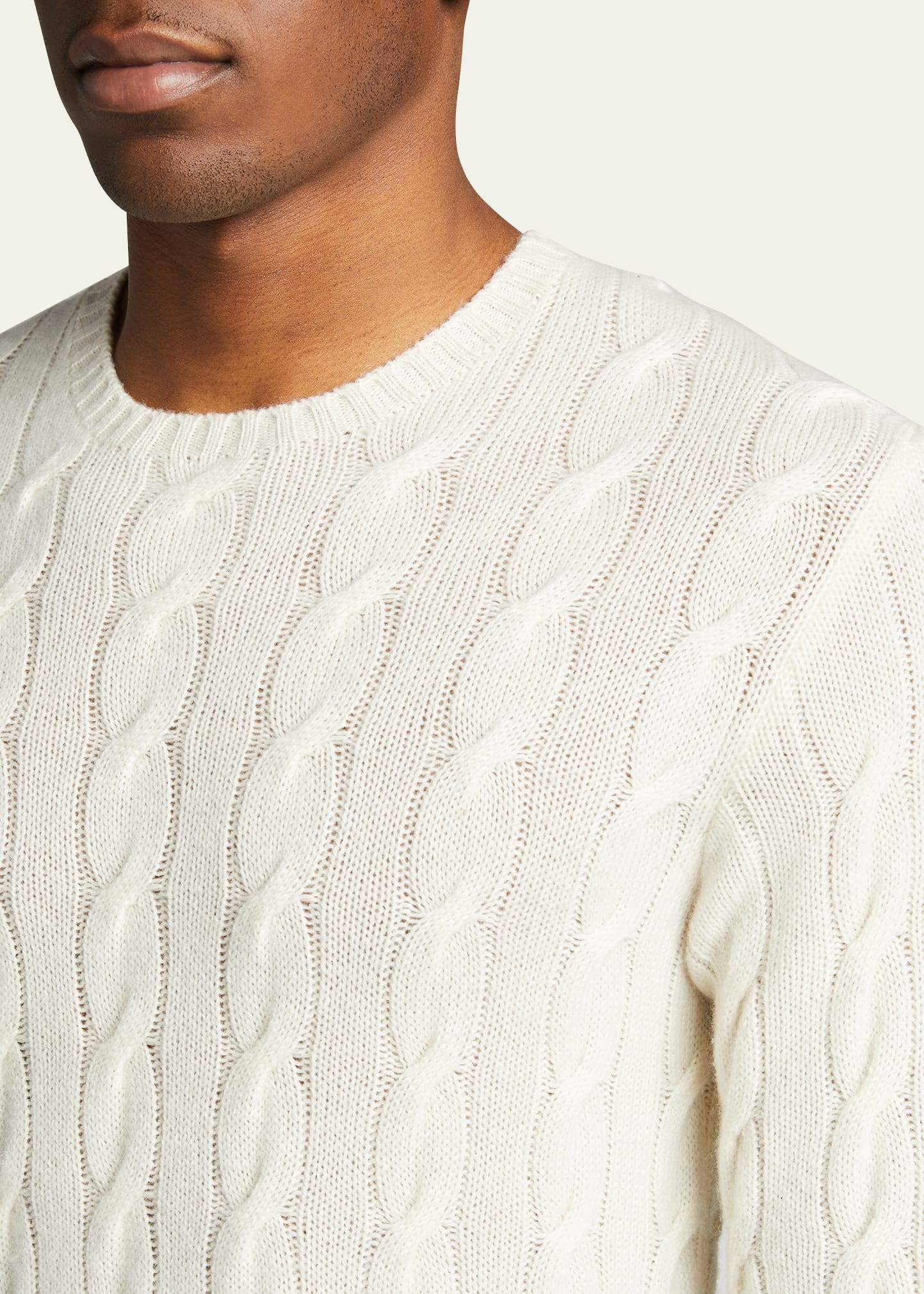 Cashmere Cable-Knit Crewneck Sweater, Cream - 5
