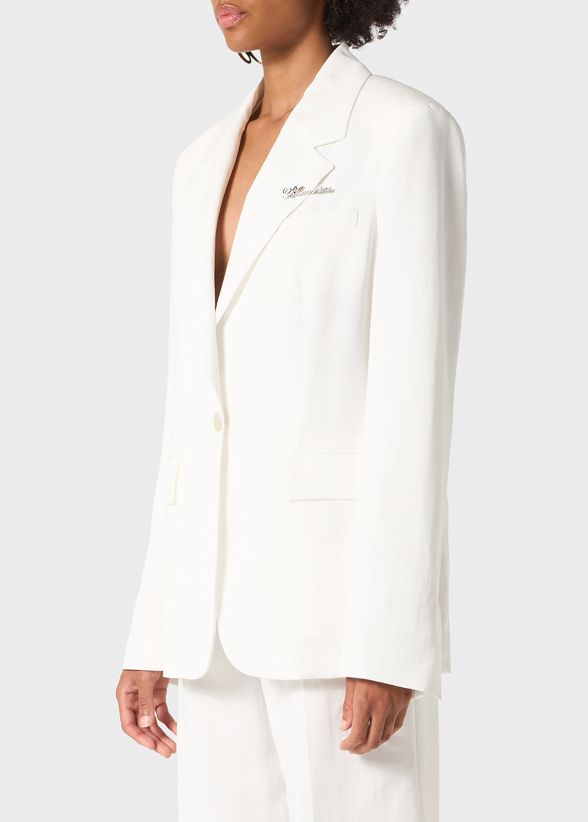 GABARDINE SINGLE-BREASTED JACKET WITH LOGO PIN - 5