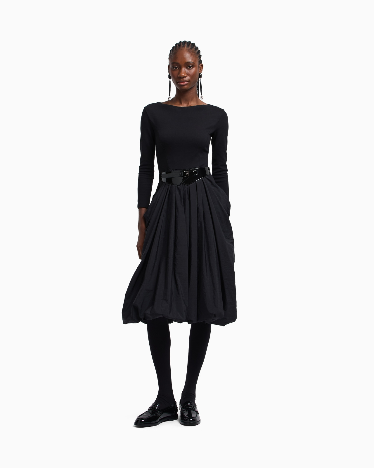 STRETCH MILANO-STITCH DRESS WITH TAFFETA SKIRT - 2