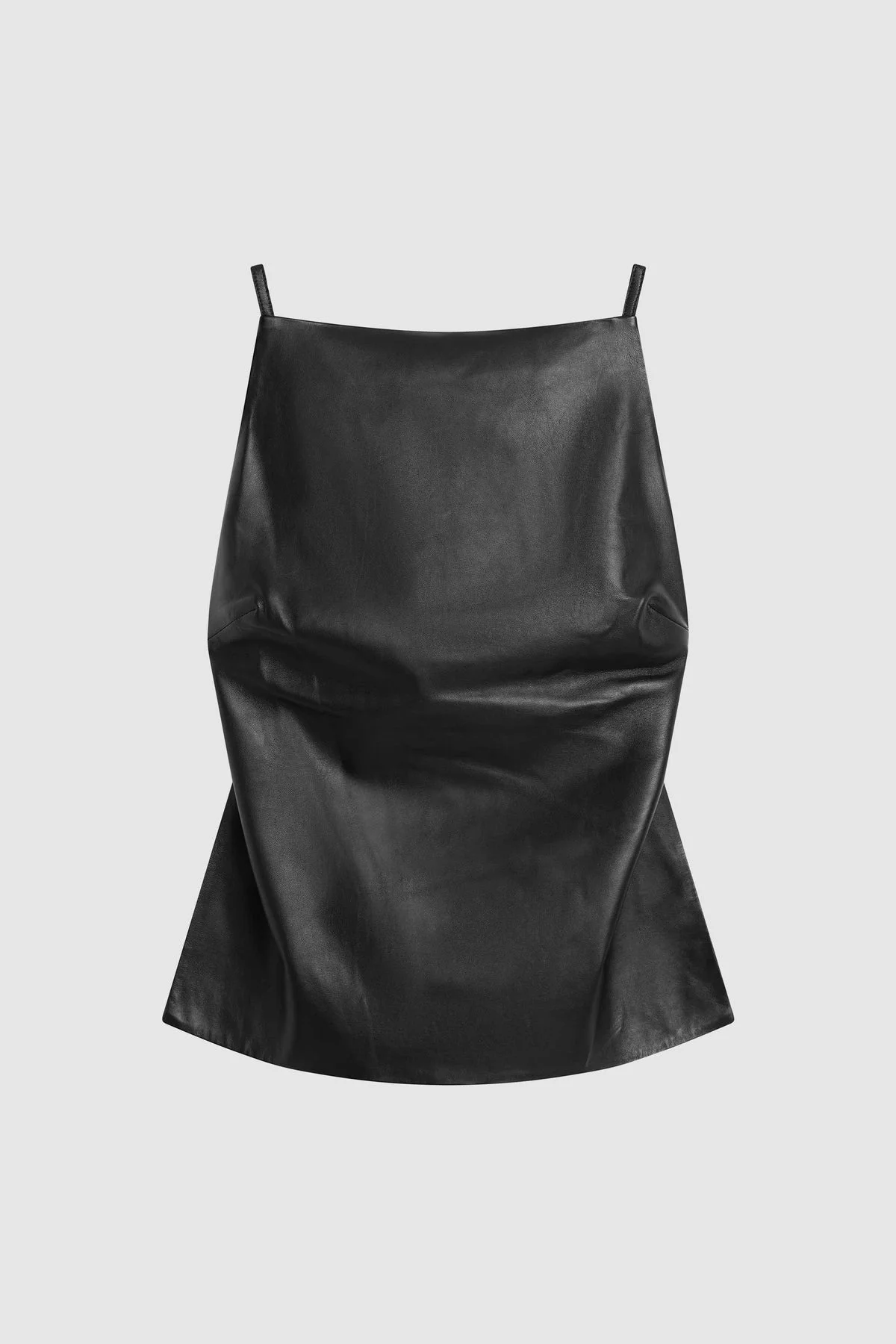 Leather Square Neck Top - Black - 1