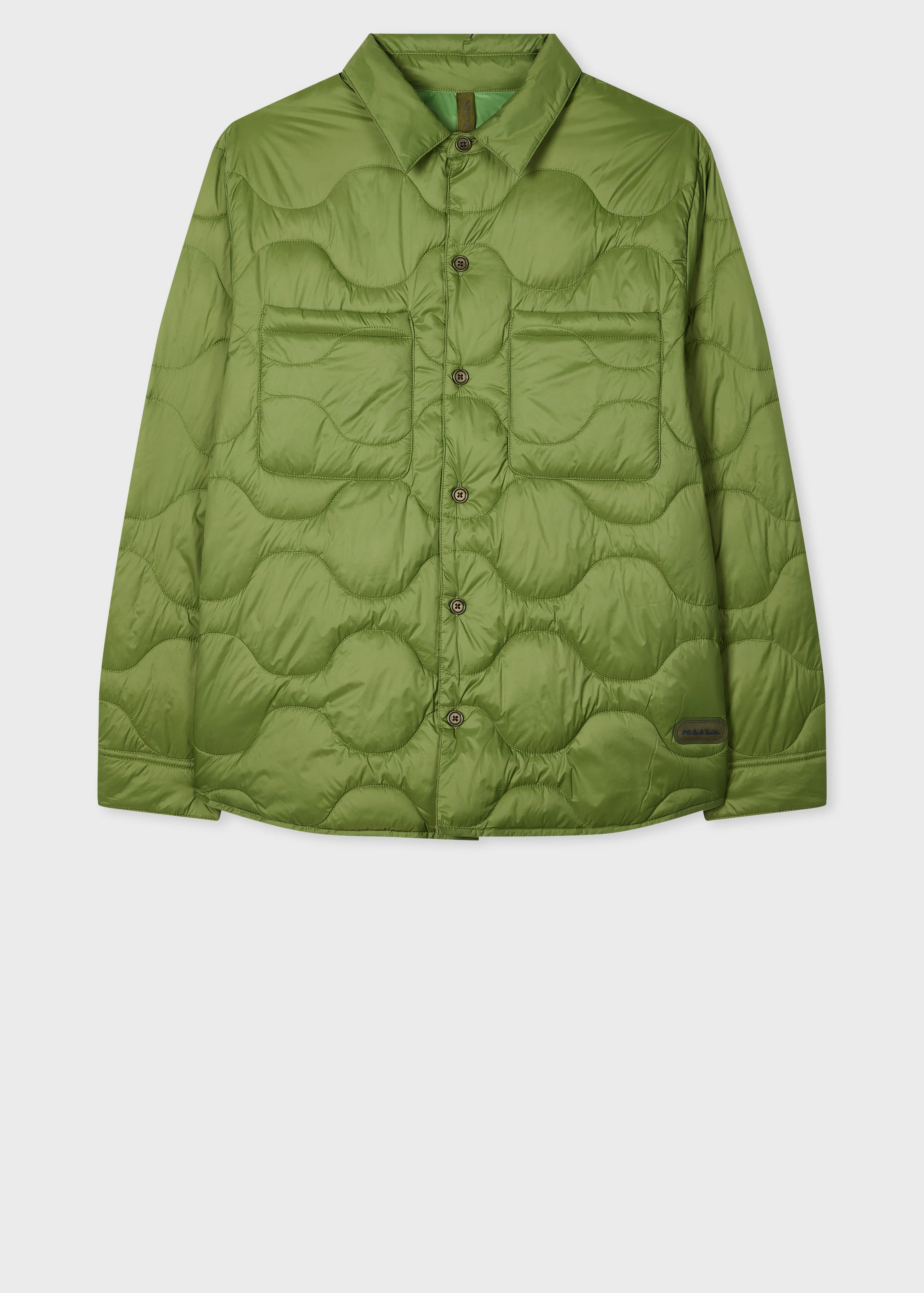 Khaki Packable Quilted Nylon Shirt Jacket - 1