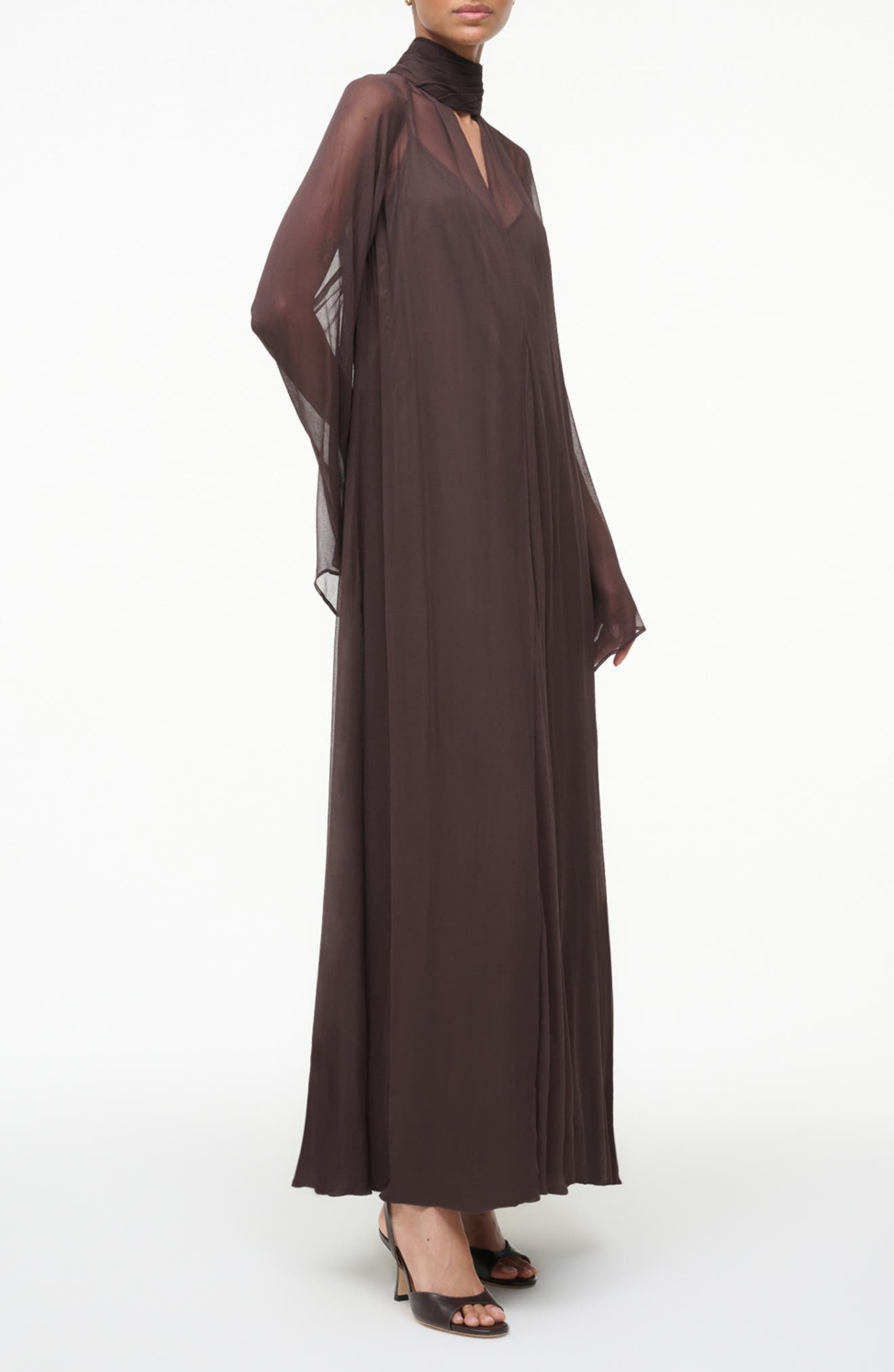 STAUD Esther Long Sleeve Chiffon Maxi Dress in Earth at Nordstrom - 3