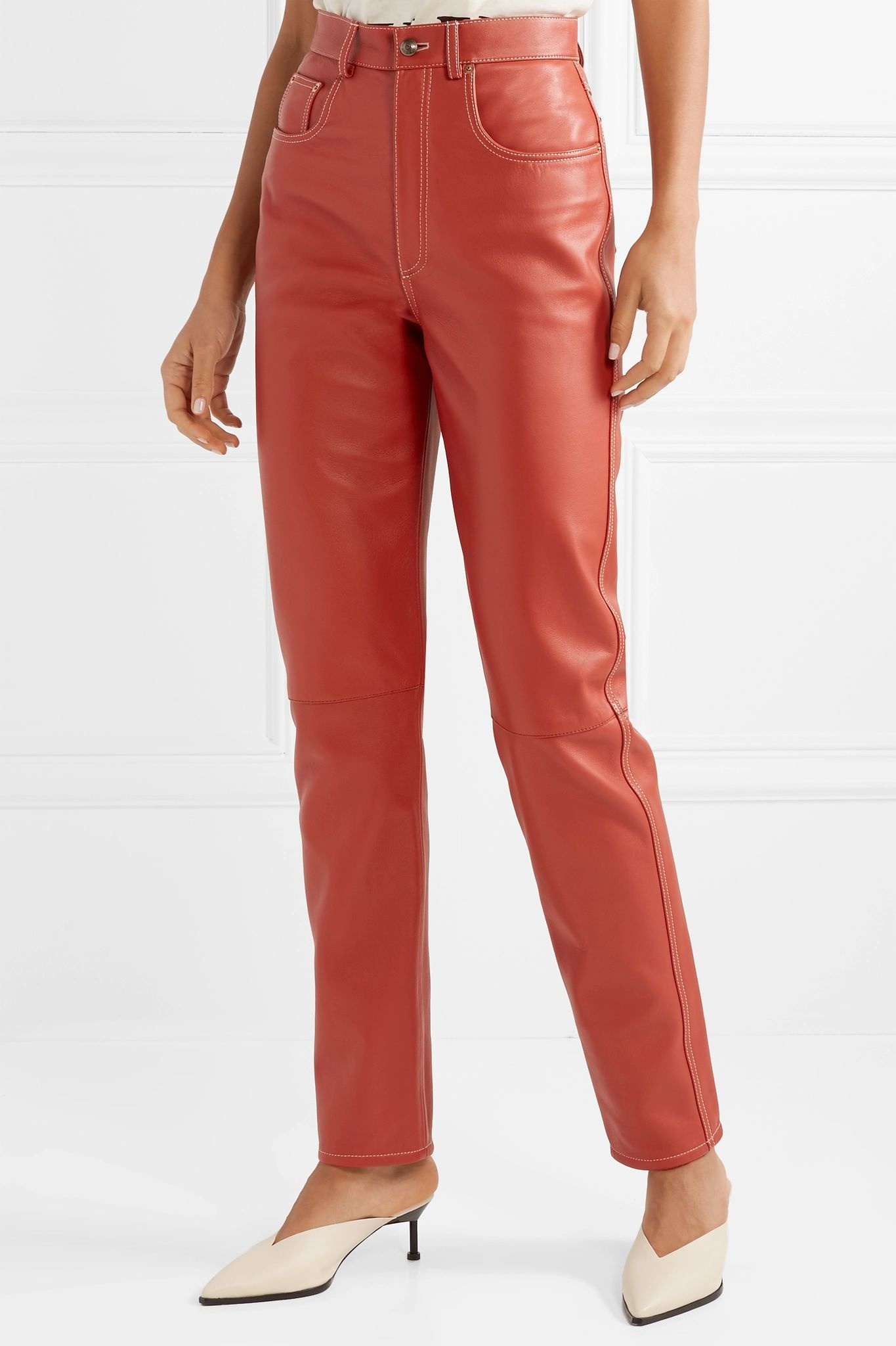 Leather straight-leg pants - 3