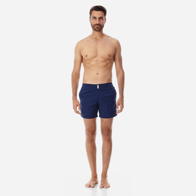 Men Flat Belt Stretch Swim Trunks Solid - 7