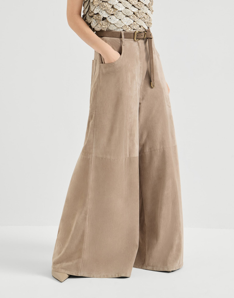 Suede maxi trousers with monili 2