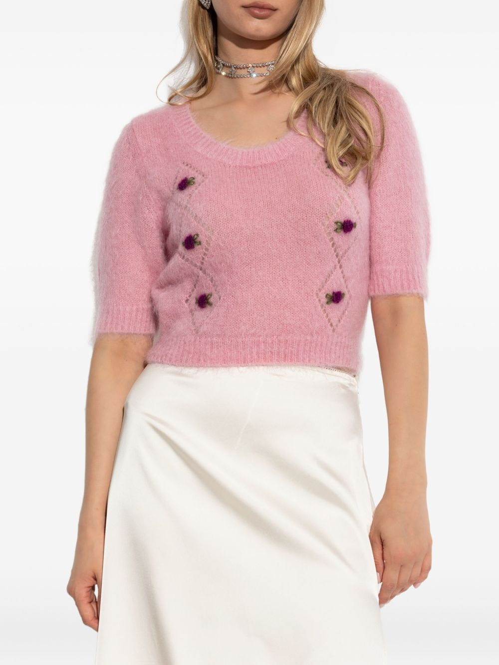 rose-embellished short-sleeved T-shirt - 3