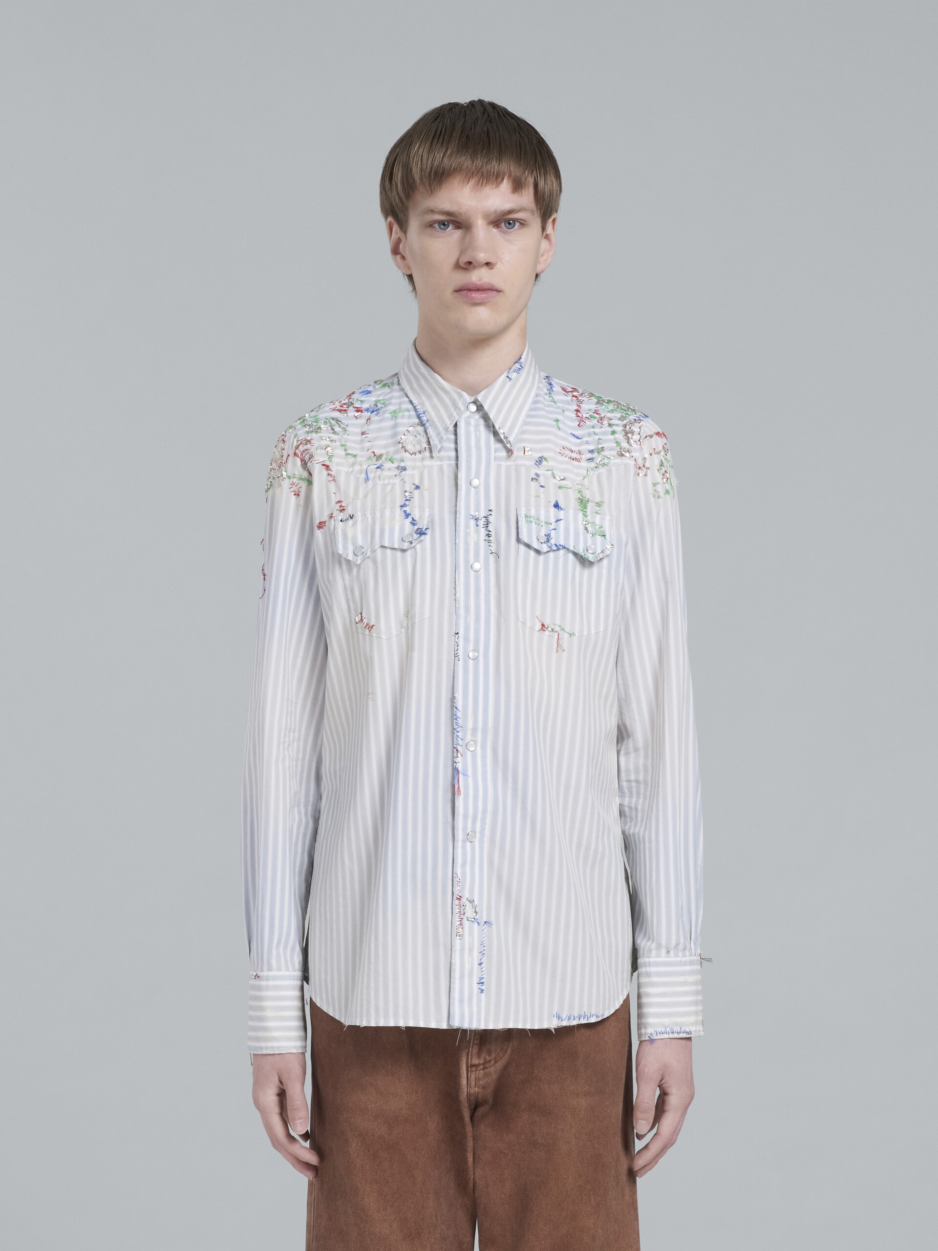 LIGHT BLUE WESTERN SHIRT WITH EMBROIDERY - 2