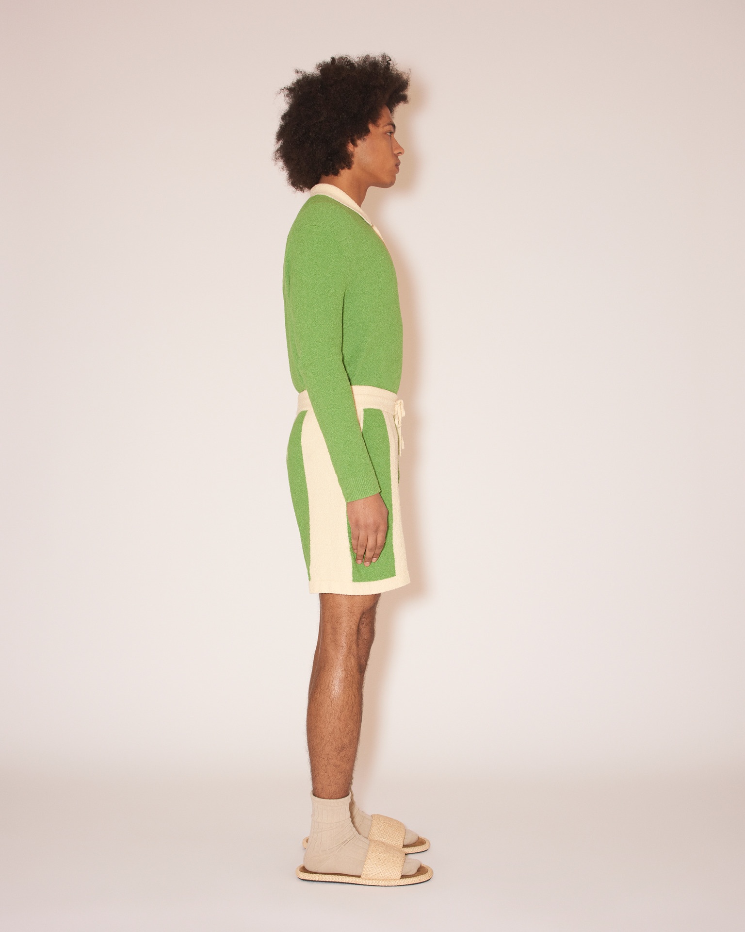 BRENT - Terry-knit drawstring shorts - Stripe creme / green - 3