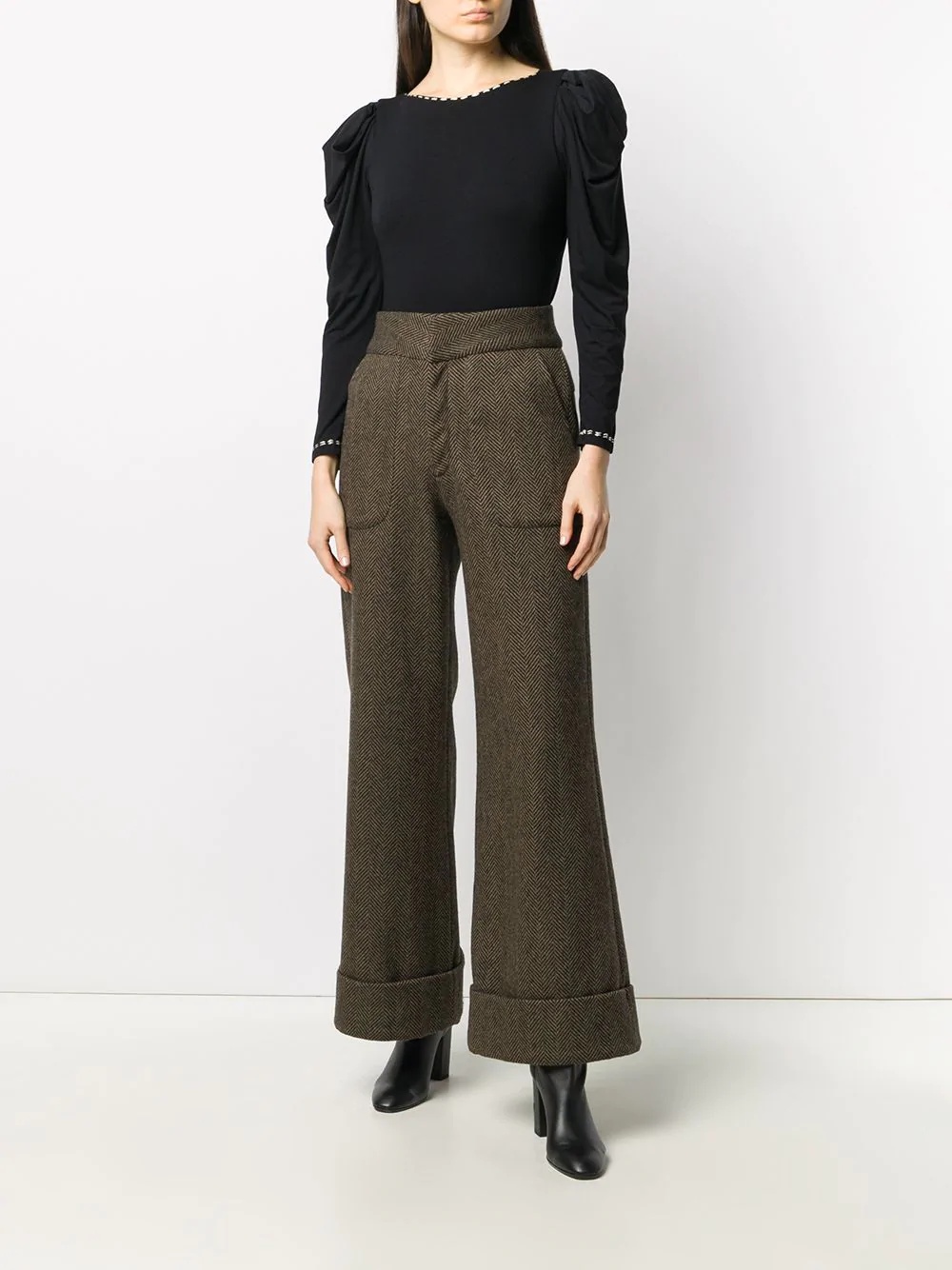 herringbone wide trousers - 4