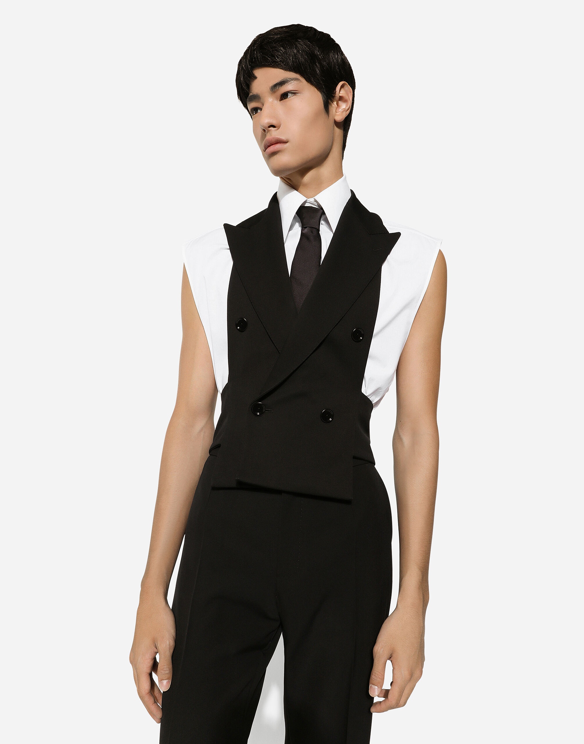 Double-breasted wool waistcoat with bare back - 4