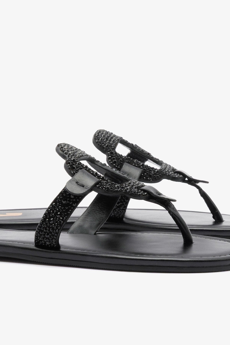 Margherita Crystal Thong Sandal Black Suede 5