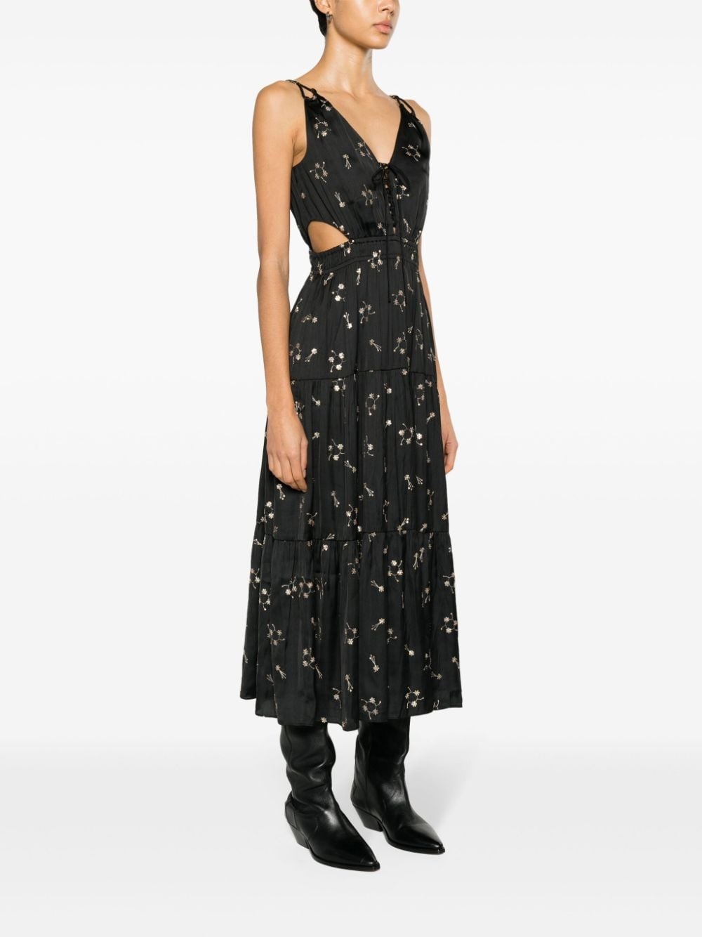 floral-embroidered cut-out midi dress - 3