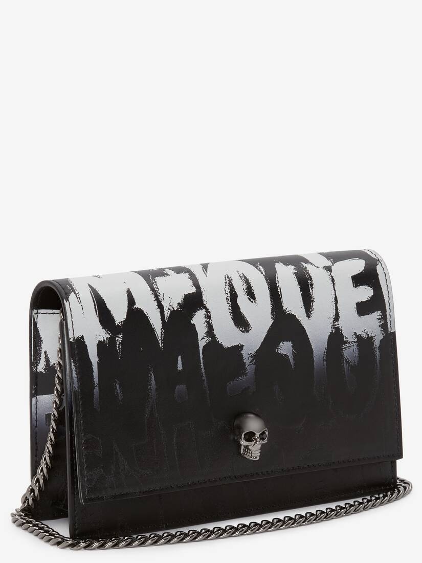 Mcqueen Graffiti Small Skull Bag in Black/white - 2
