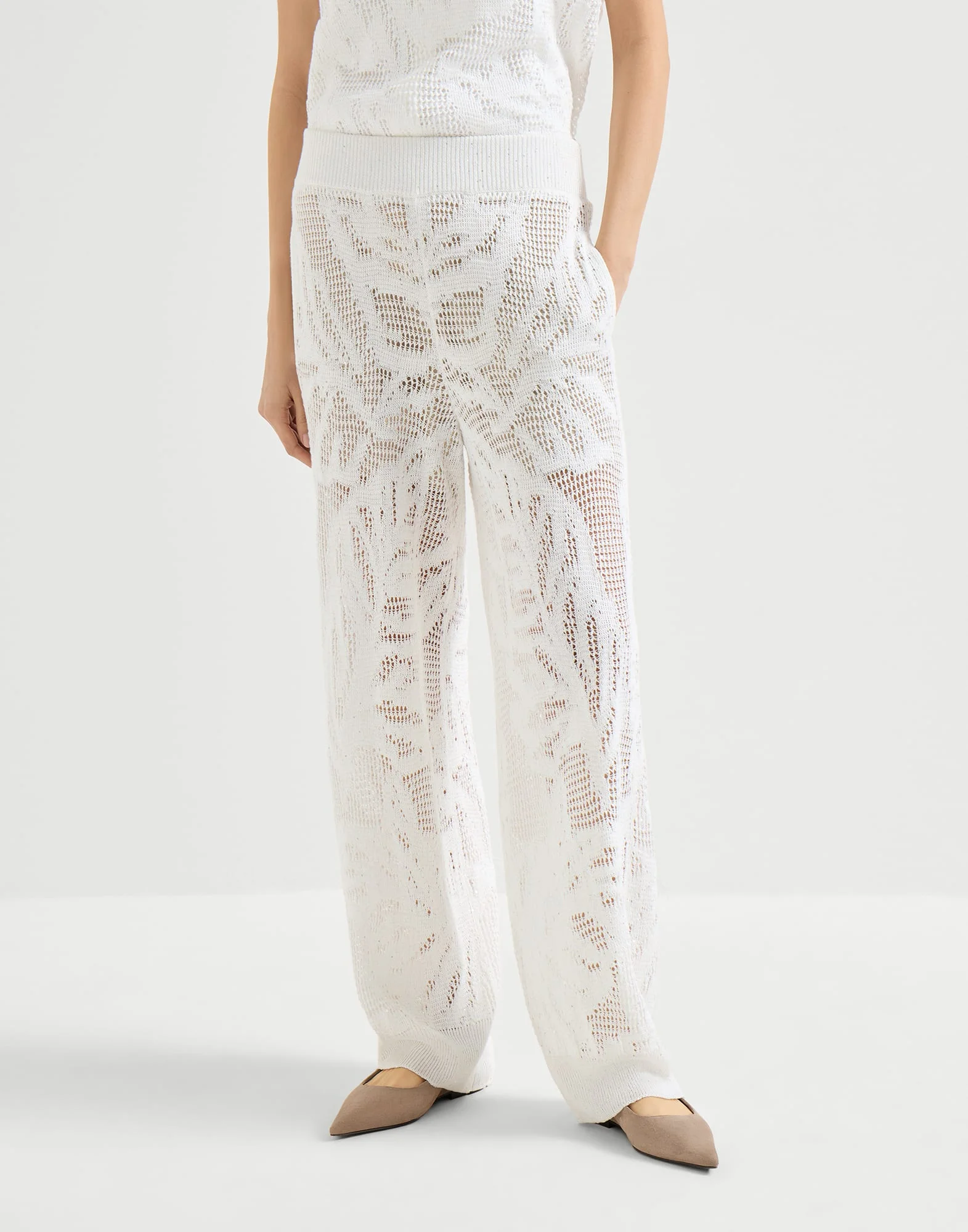 Linen and cotton dazzling water lillies knit track trousers - 1