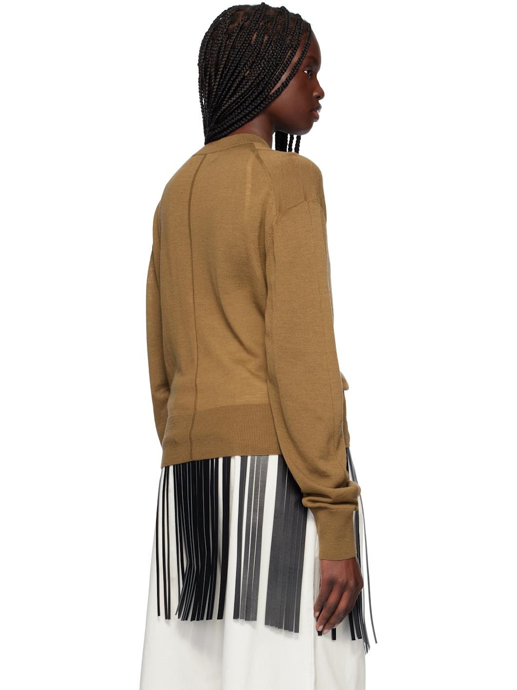 Tan Crewneck Sheer Knit Cardigan - 3