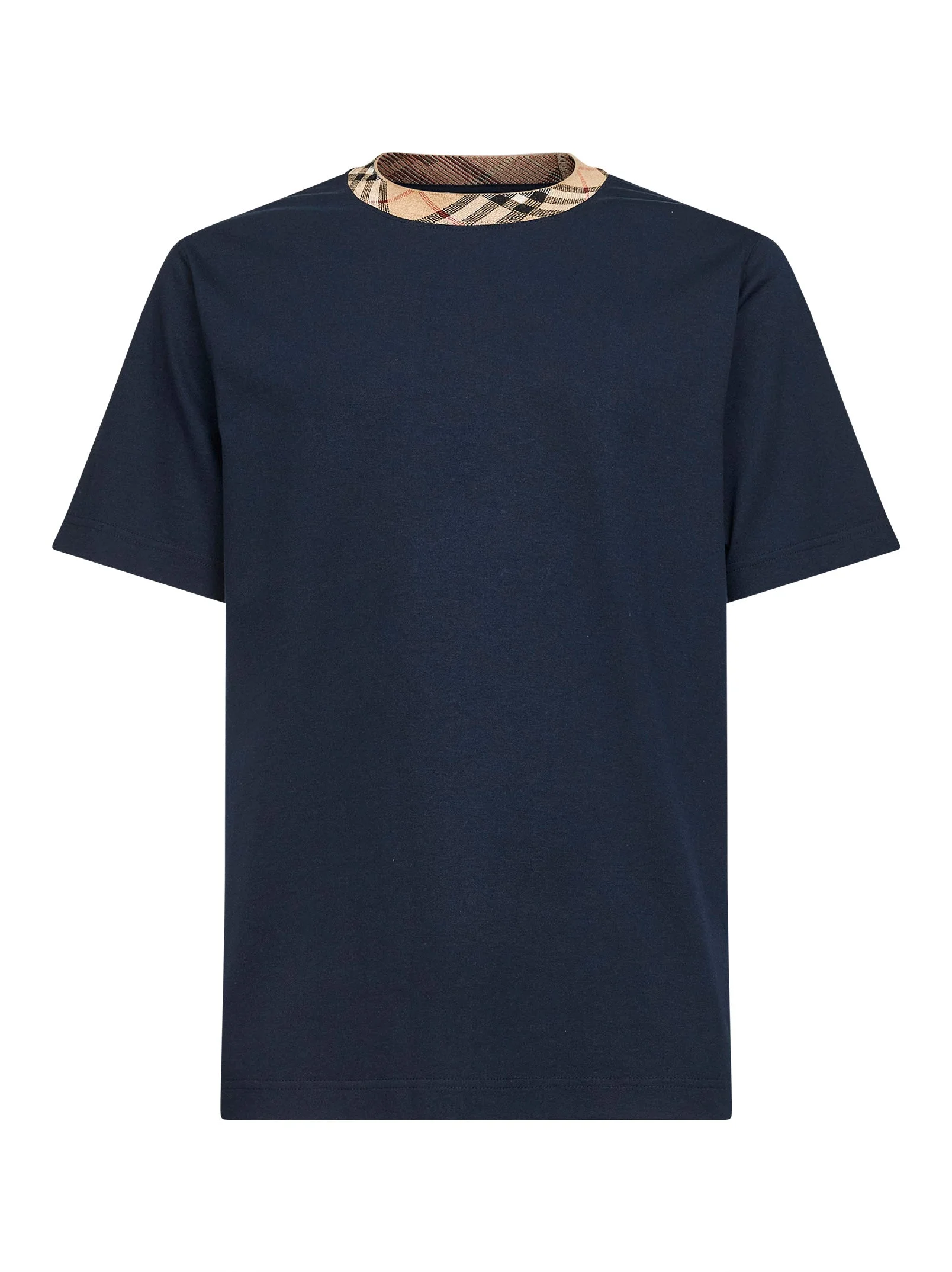 Navy blue cotton Check trims T-shirt - 1