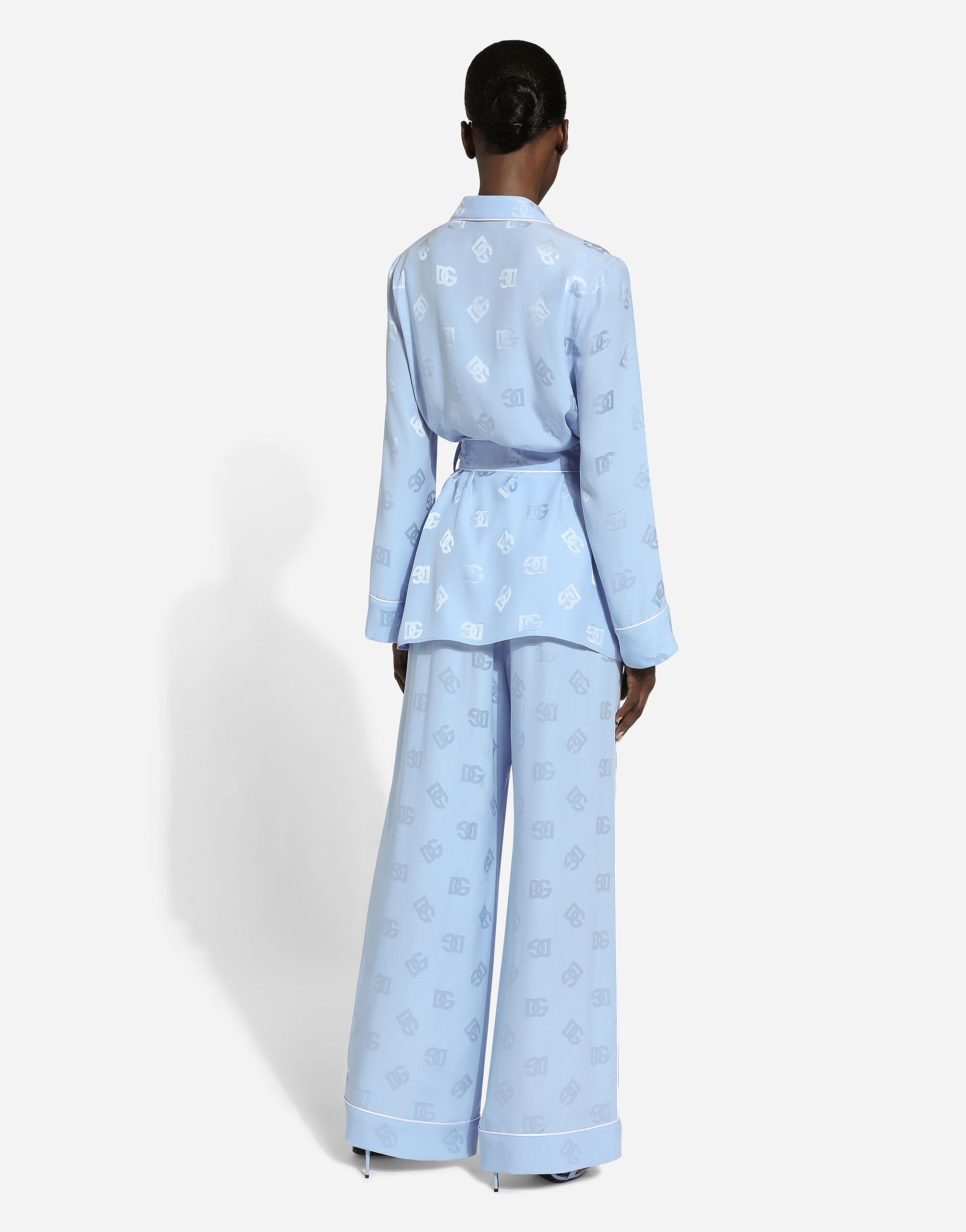 Silk satin jacquard pajama pants with all-over DG logo - 3
