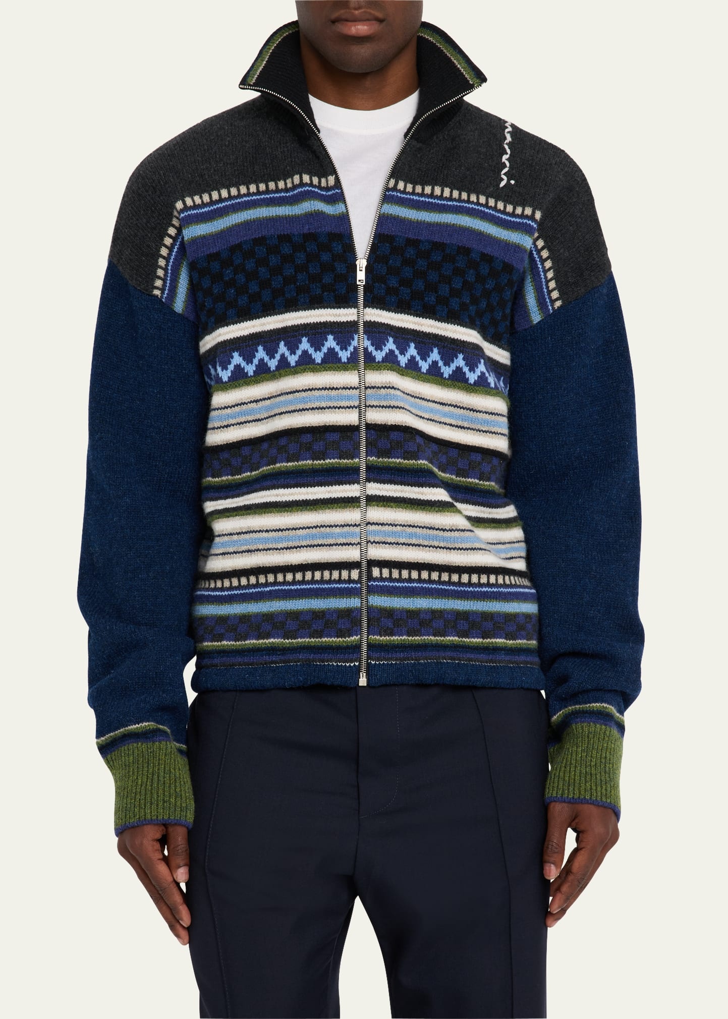 Men's Mixed Stripe Jacquard Full-Zip Cardigan - 4