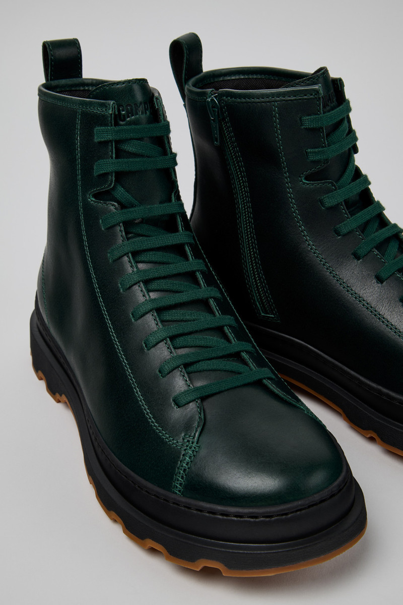 Green Leather Mid Boots for Men. 2
