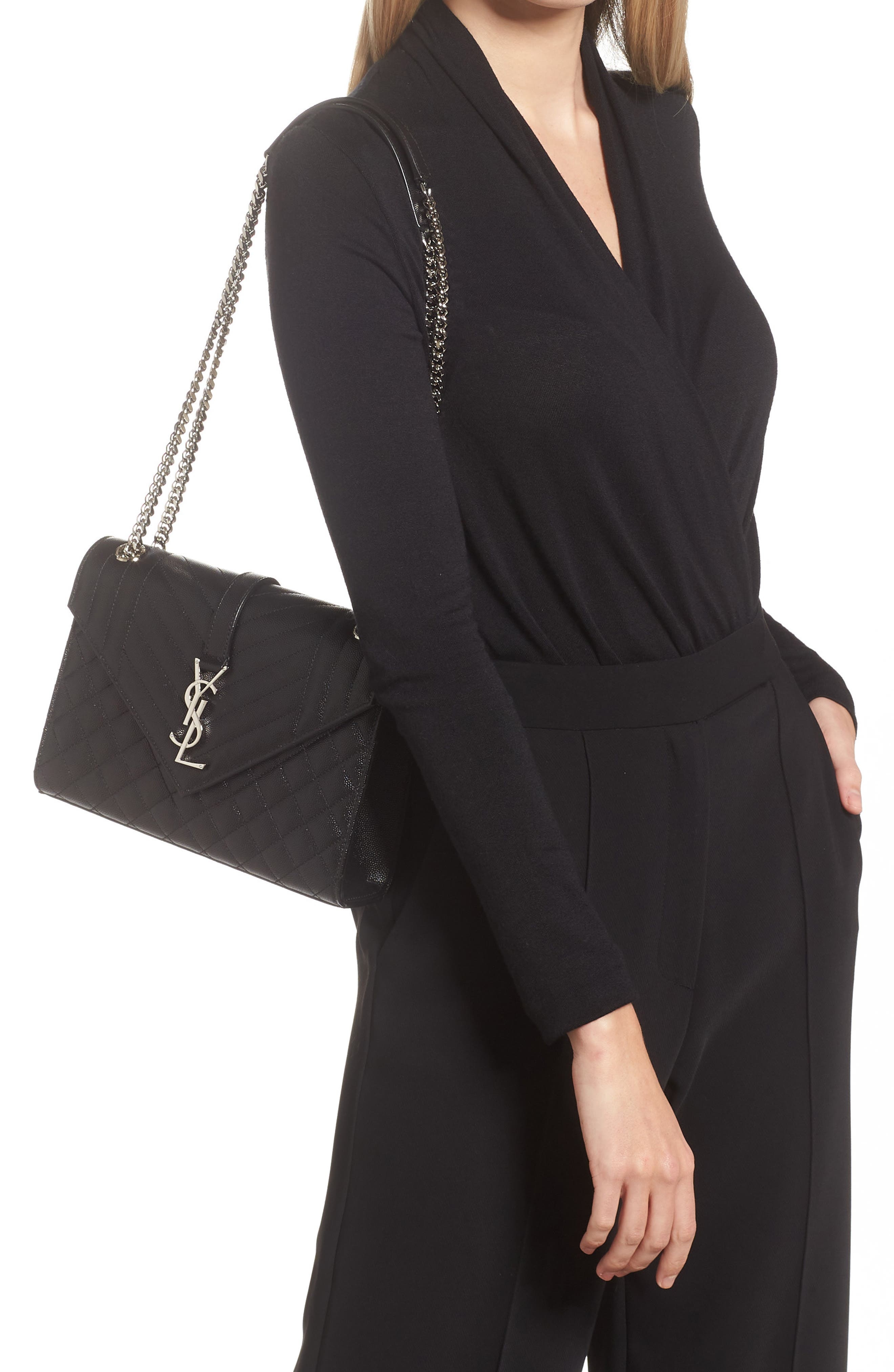 Saint Laurent Medium Monogram Matelassé Leather Shoulder Bag in Nero/Nero/Nero at Nordstrom - 2