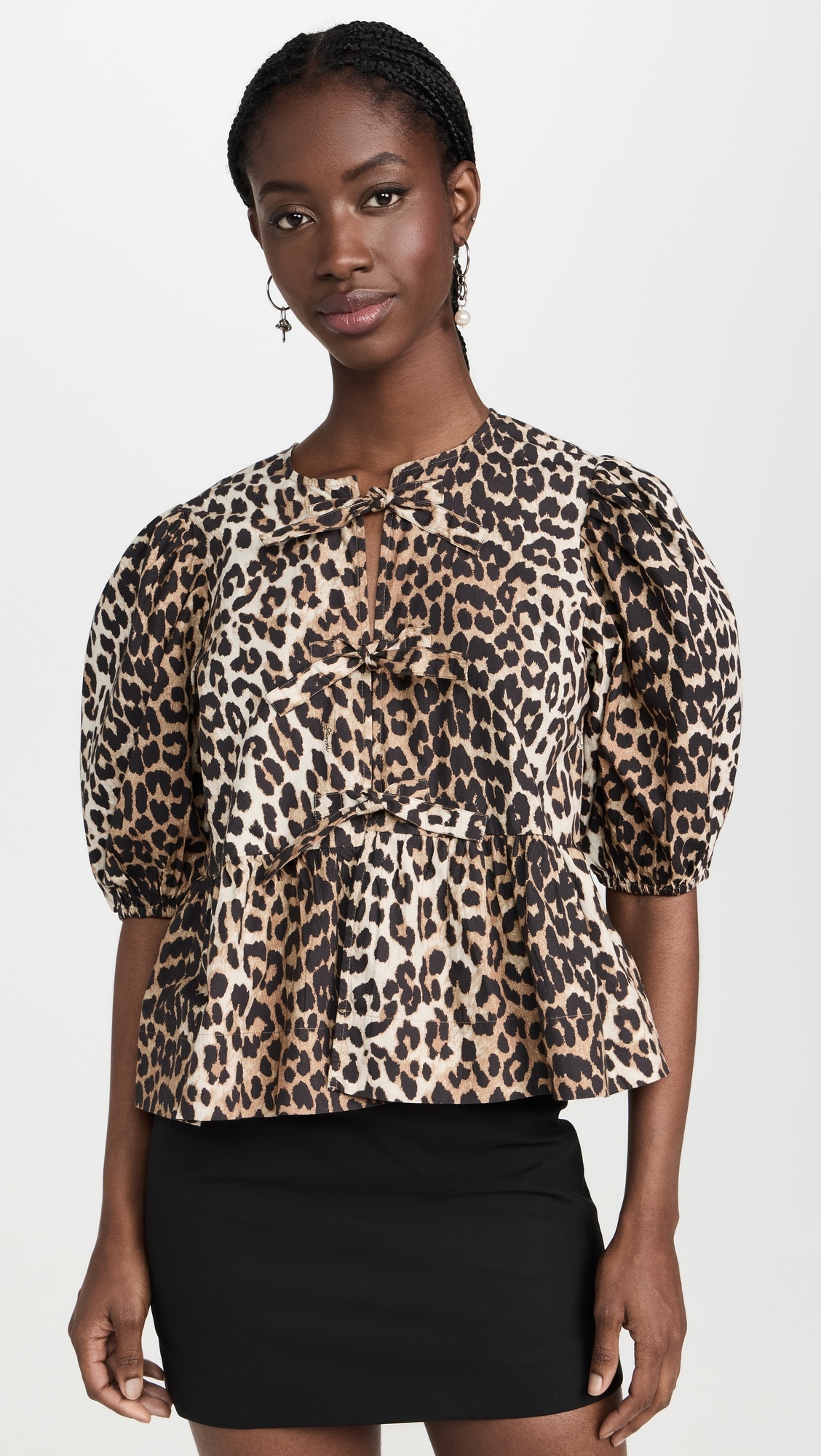 Printed Cotton Poplin Peplum Blouse - 6