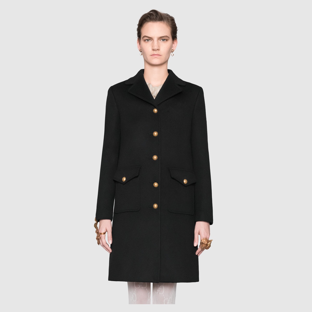 Wool coat with Double G - 3