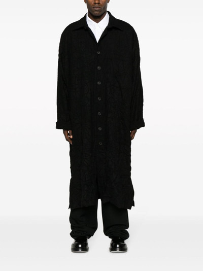 Yohji Yamamoto spread-collar crease-effect coat outlook