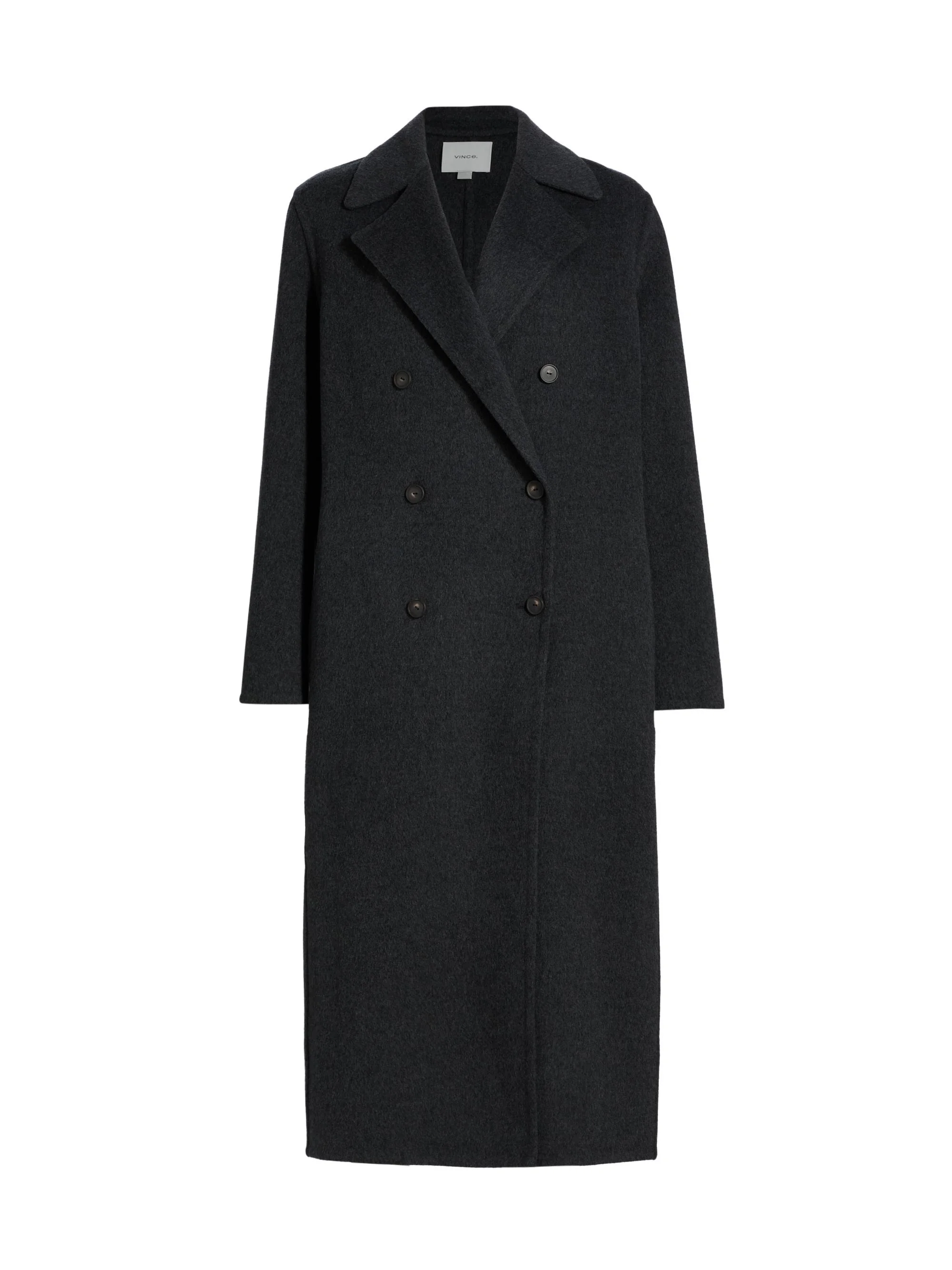 Women's Wool-Blend Double-Breasted Longline Coat - Charcoal - 1