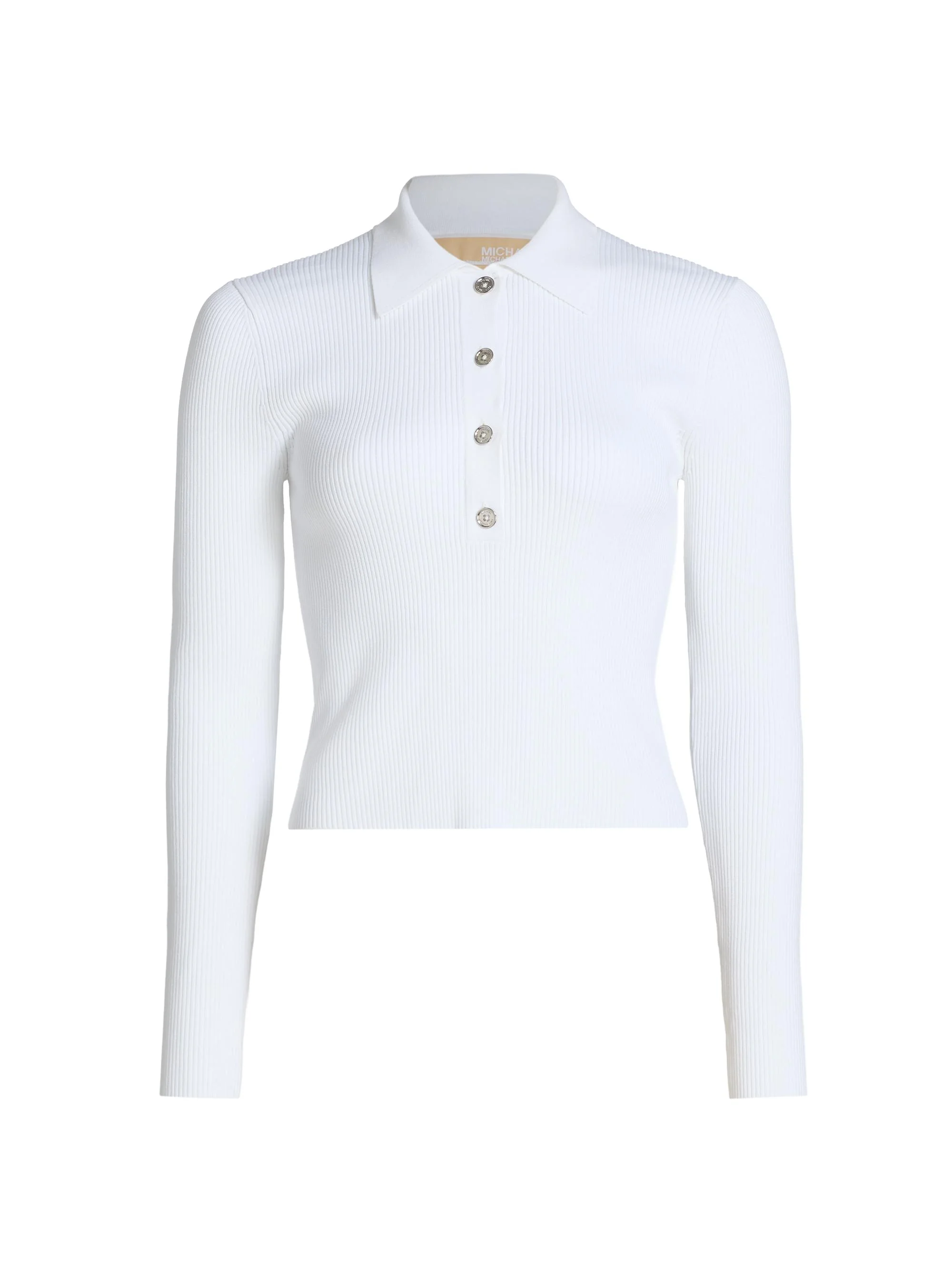 Women's Ribbed Polo Top - White - 1