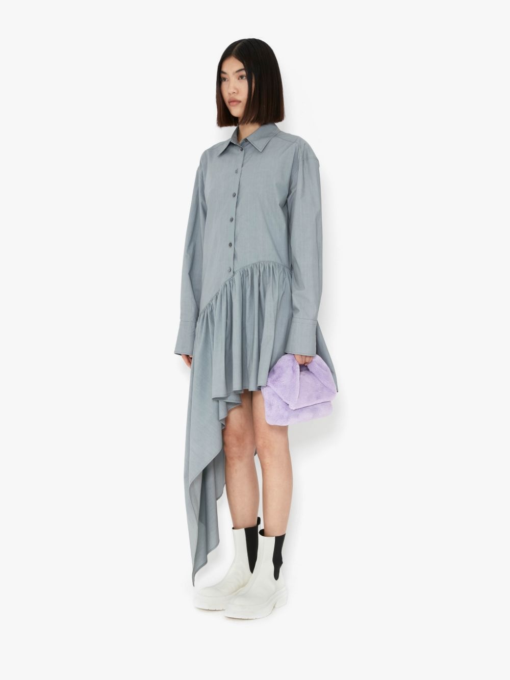 ASYMMETRIC GATHERED PEPLUM SHIRT DRESS - 3