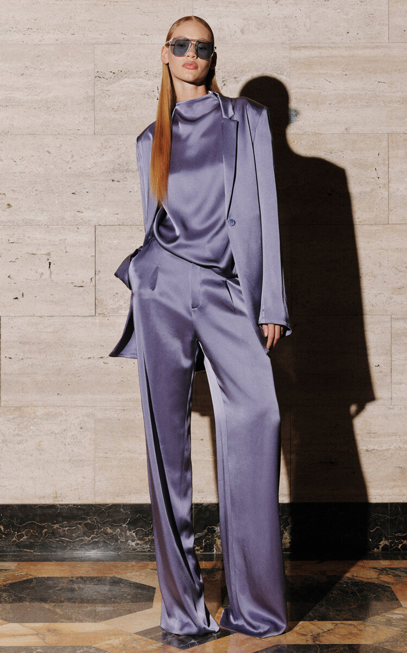 LAPOINTE Doubleface Satin Pleated Pants purple outlook