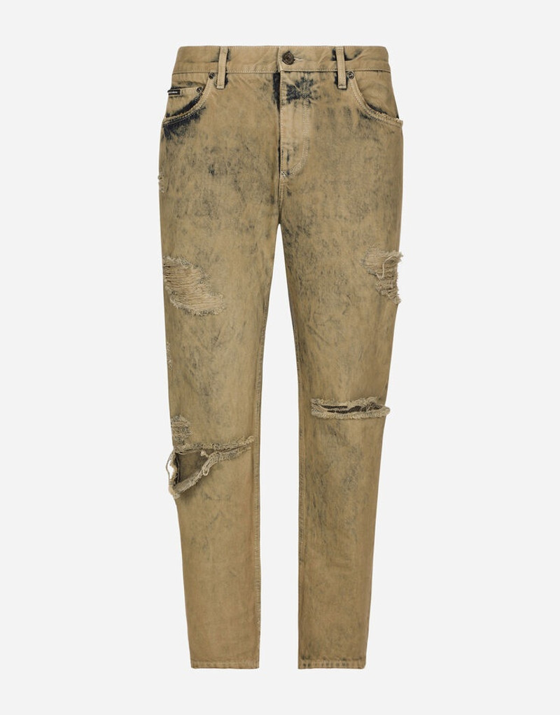 Overdyed loose fit stretch jeans with rips 1