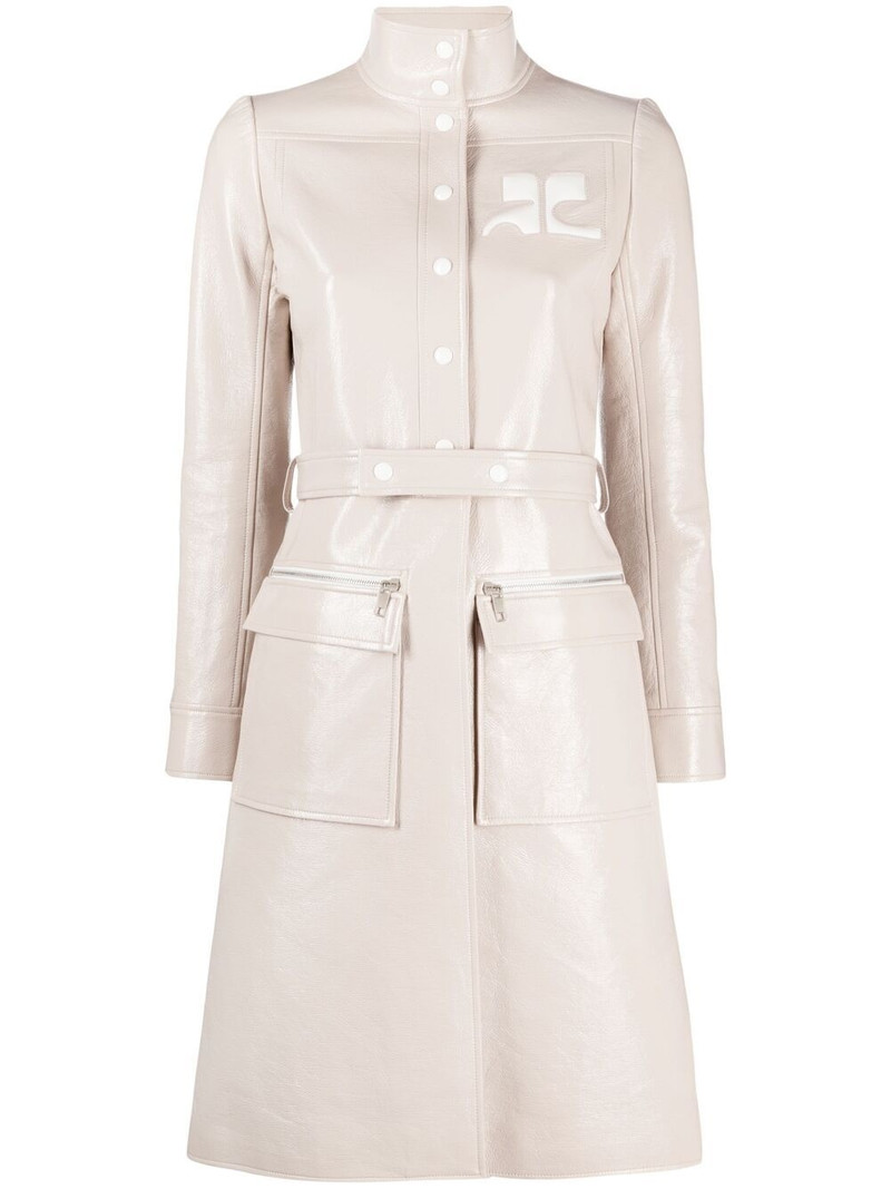 logo-appliqué vinyl trench coat 1