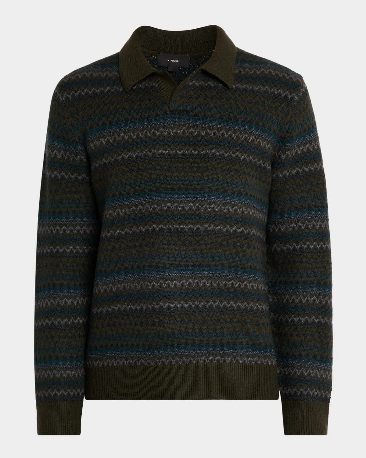 Men's Fair Isle Wool-Cashmere Johnny-Collar Sweater - 1