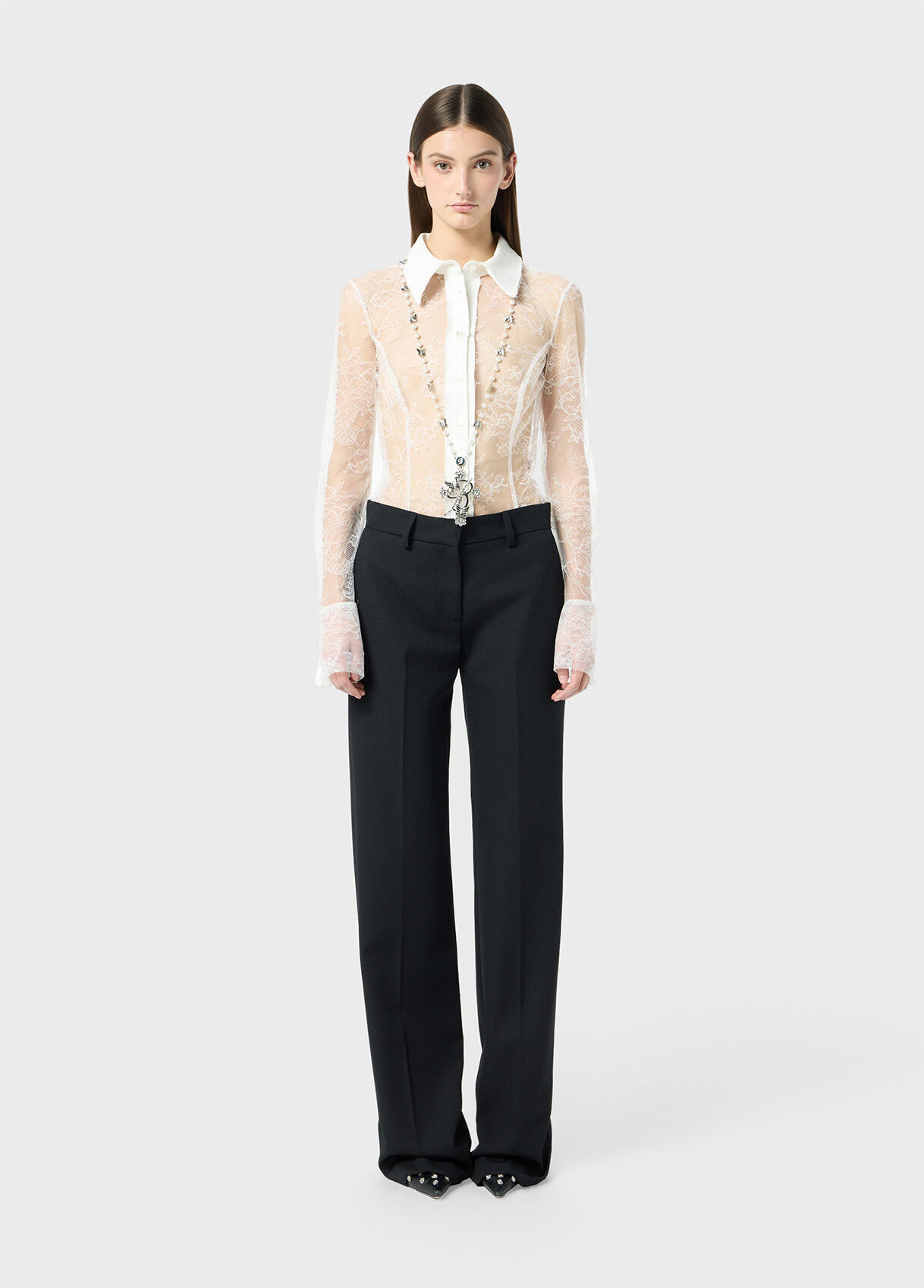 VALENCIENNES LACE BODY-SHIRT WITH DENIM INSERTS - 5