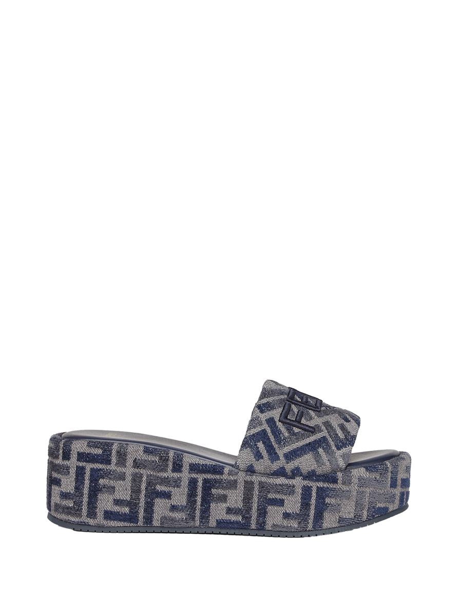 Fendi Sunshine Flatform Slide In Denim Ff Shoes - 1