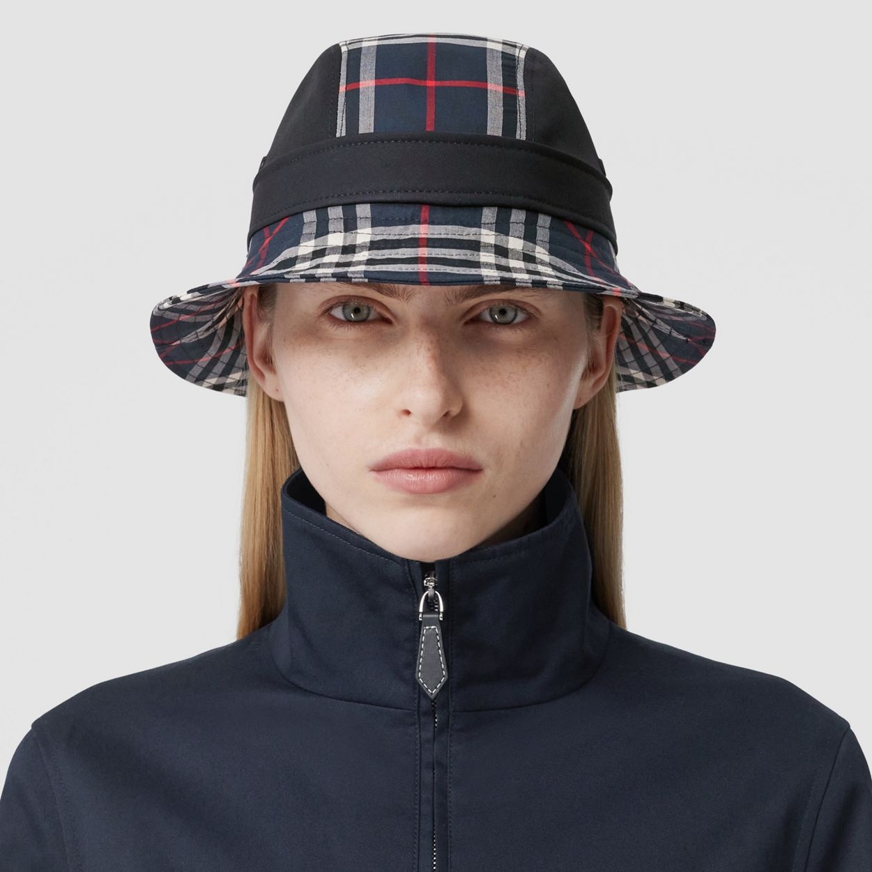 Vintage Check Panel Cotton Gabardine Bucket Hat - 2