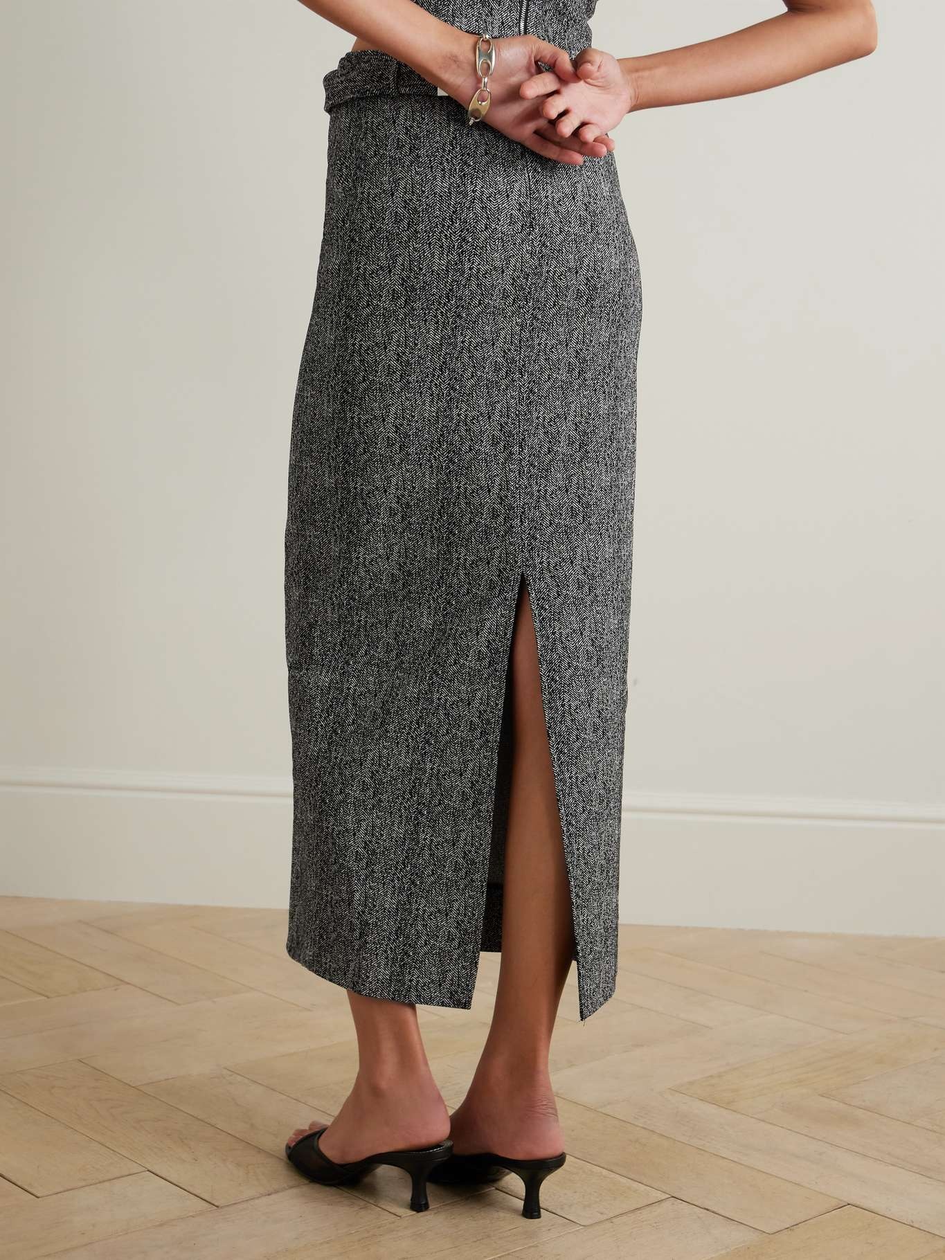 Murray belted herringbone tweed maxi skirt - 3