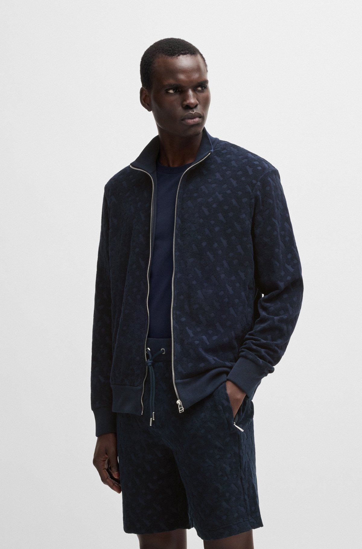 ZIP-UP SWEATSHIRT IN COTTON WITH TONAL MONOGRAMS - 2