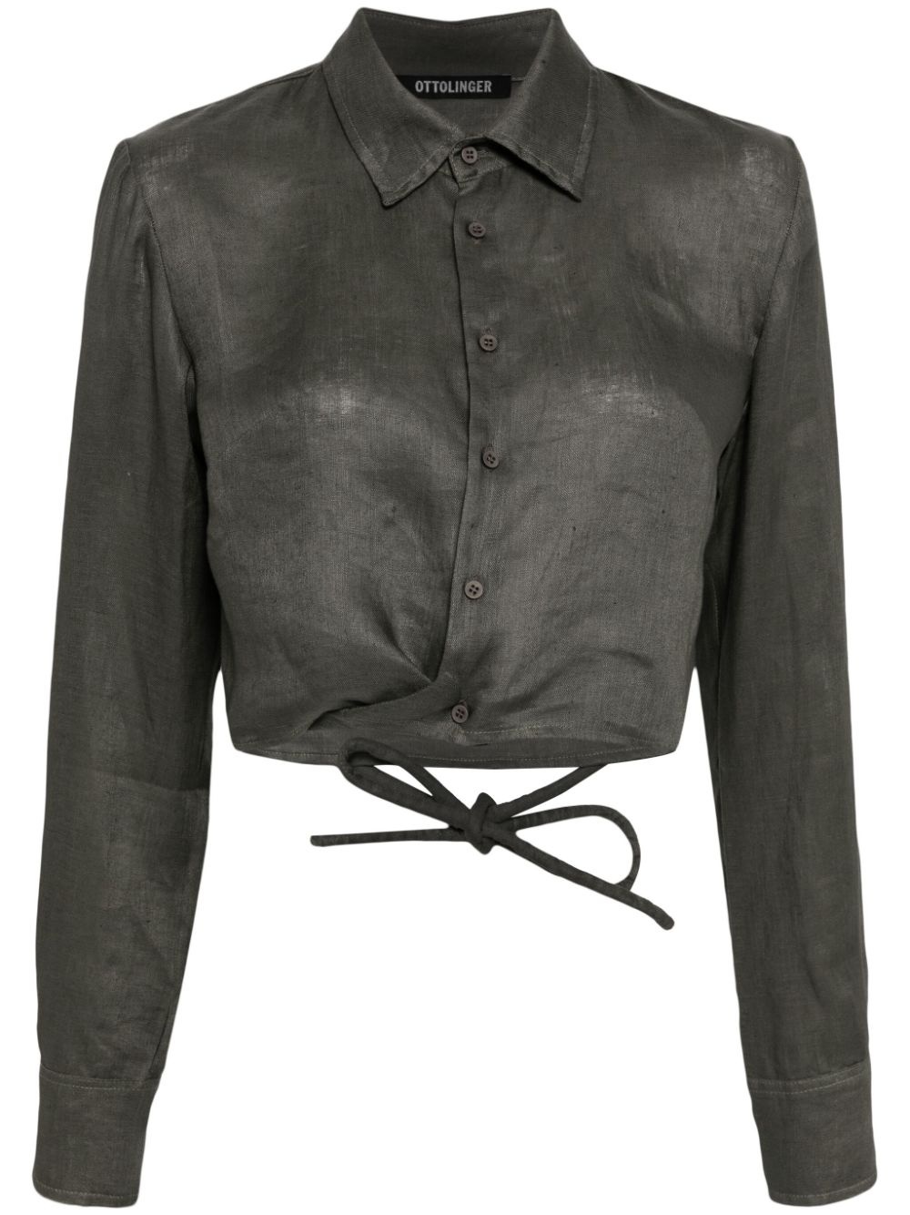 cropped tie-strap linen shirt - 1