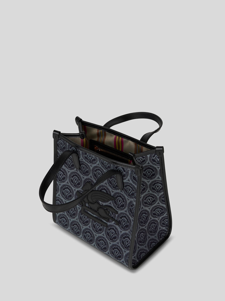 SMALL DENIM JACQUARD LOVE TROTTER BAG - 4