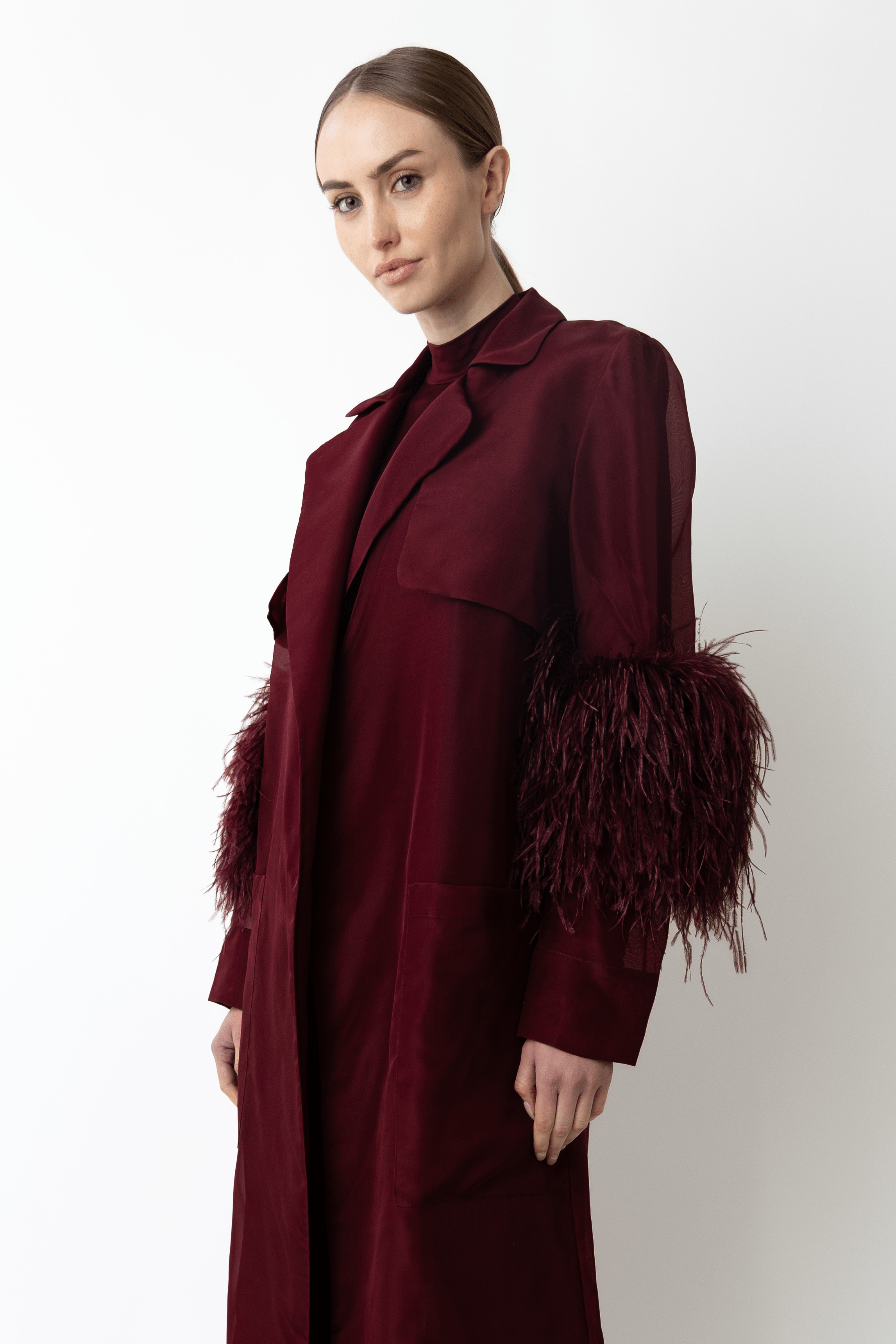 Organza Sheer Duster With Feathers - 4