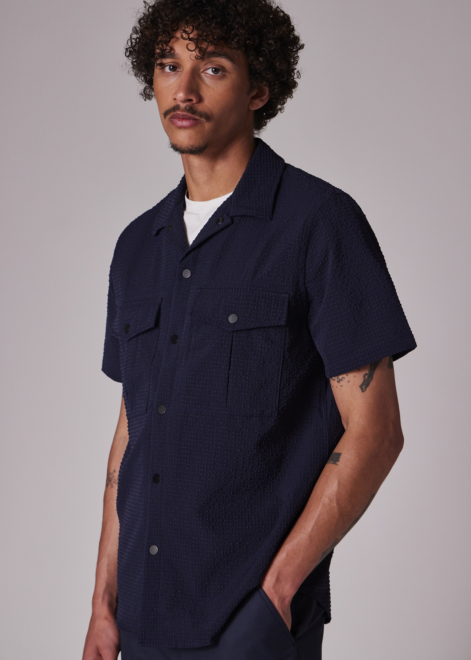 Navy Seersucker Short-Sleeve Shirt - 6
