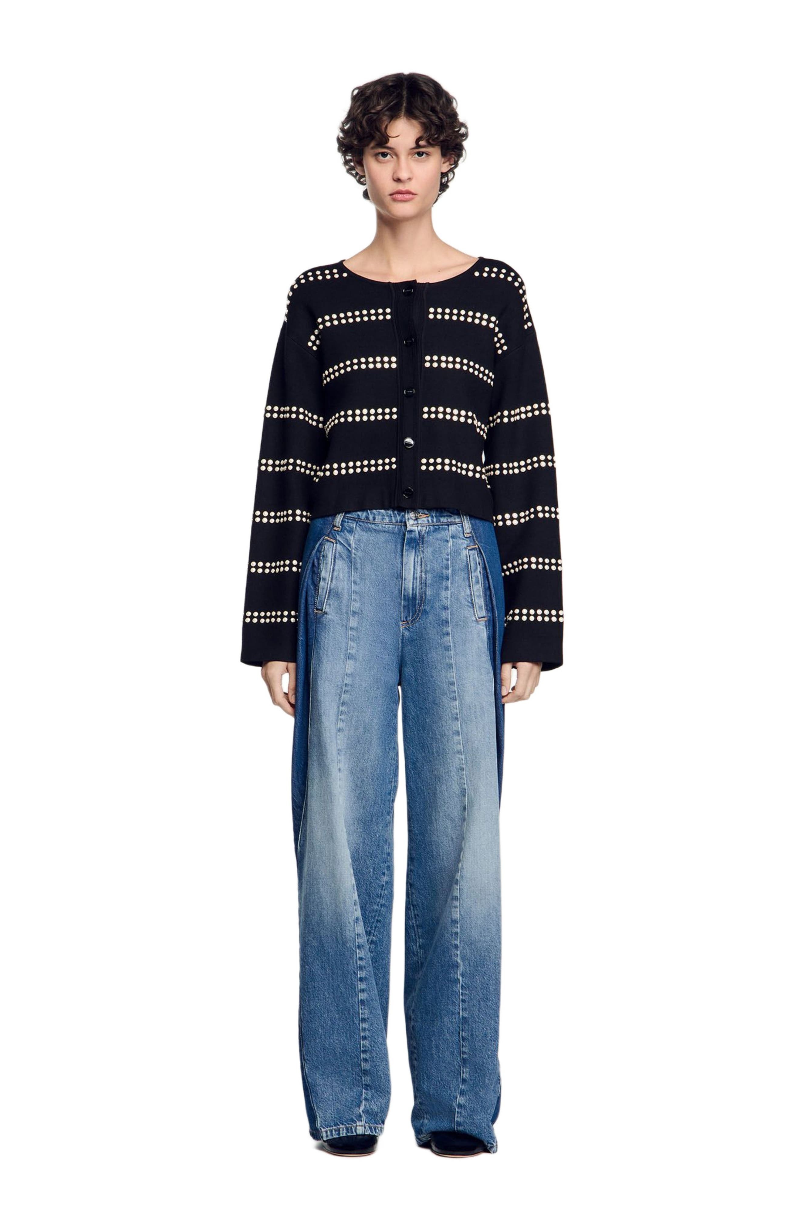 SANDRO Studded cardigan in Black at Nordstrom - 1
