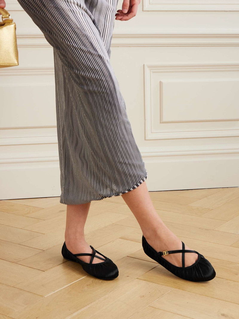 Dolce & Gabbana Gathered satin Mary Jane ballet flats Black outlook