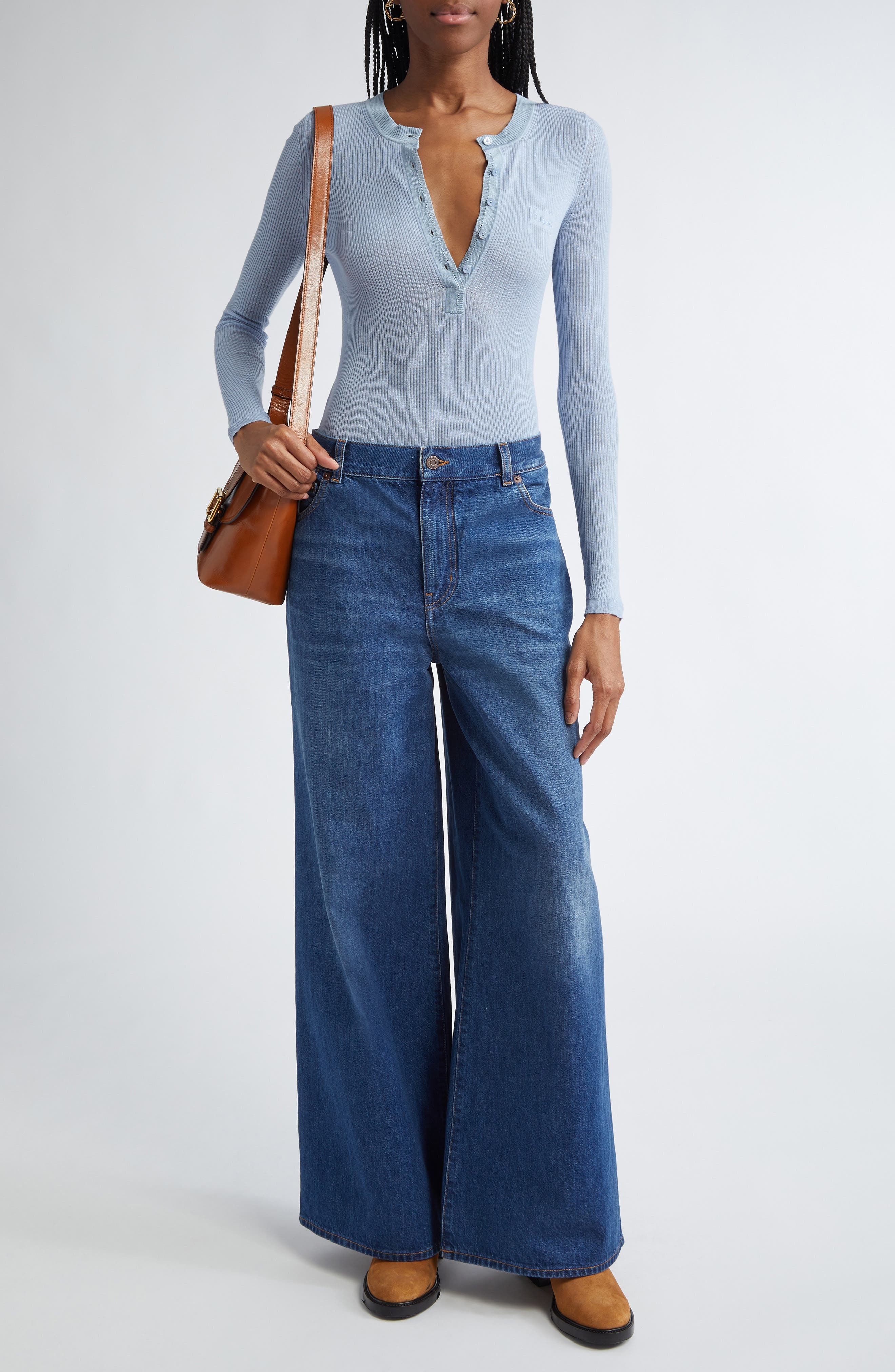 Chloé High Waist Wide Leg Jeans in Night Blue at Nordstrom - 2