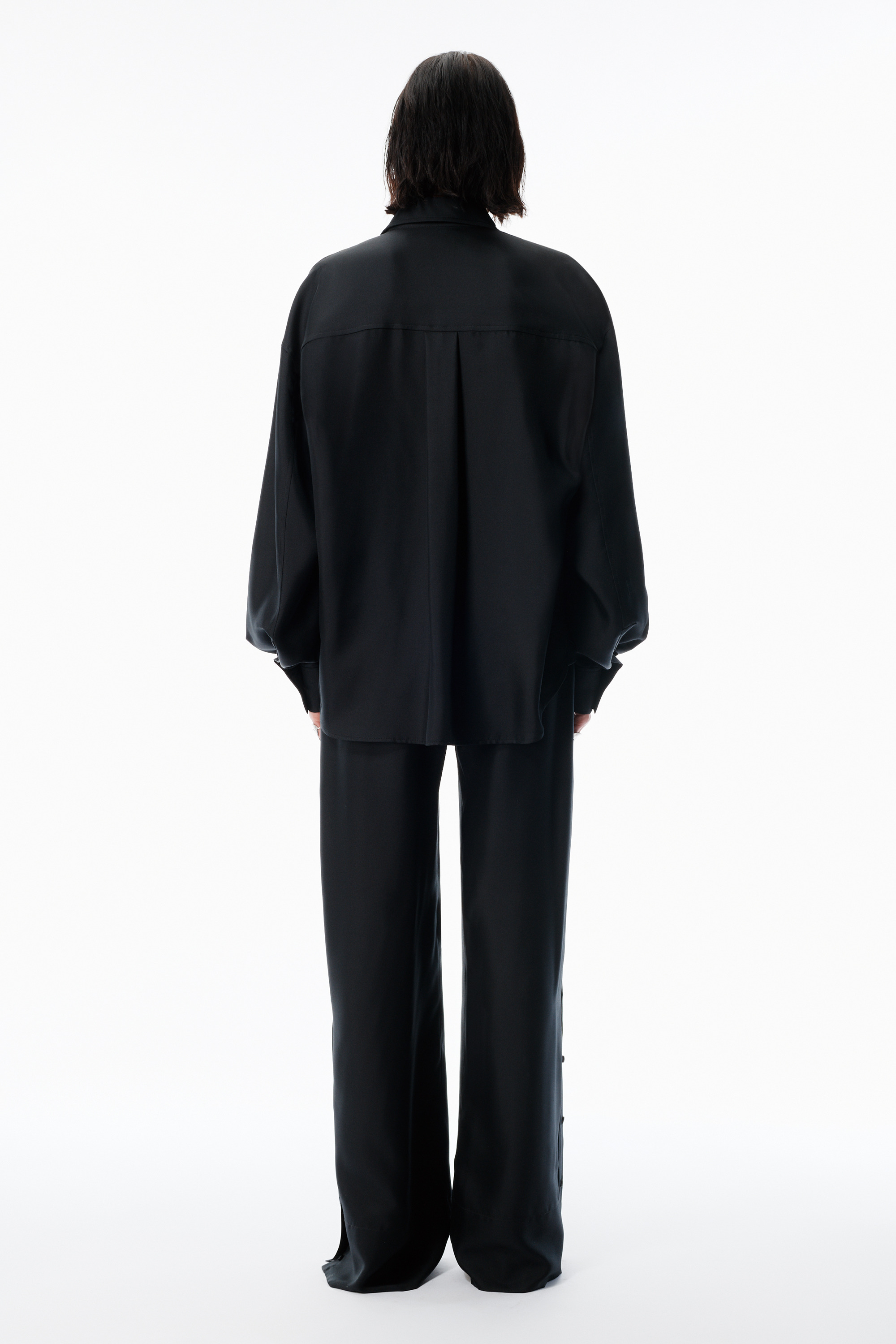 Black Silk Slashed Sleeve Shirt - 5